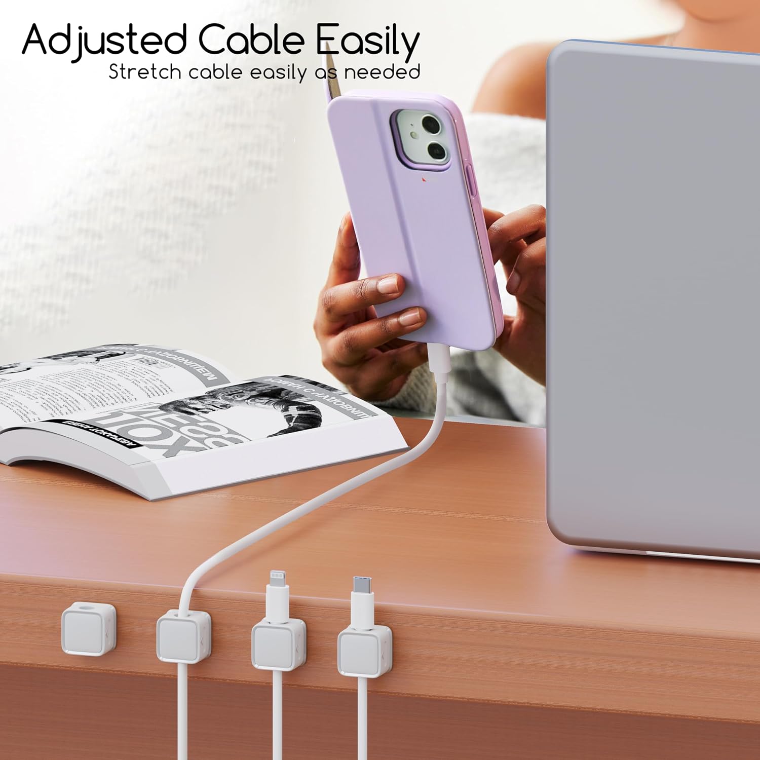 Cord Organizer Holder, 8 Pack Magnetic Desk Cable Clips Management, Hide Phone Charging Cable Keeper, Strong Adhesive