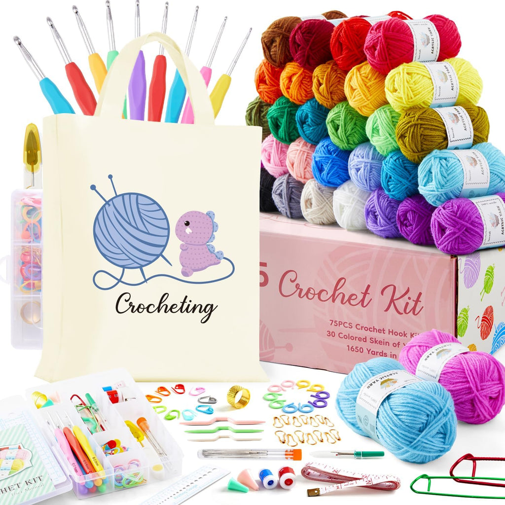 Crochet Kit for Beginners Adults, 30 Acrylic Yarn Skeins 1650 Yards Yarn, 105 PCS Crochet Kit with Hooks Set,Includes