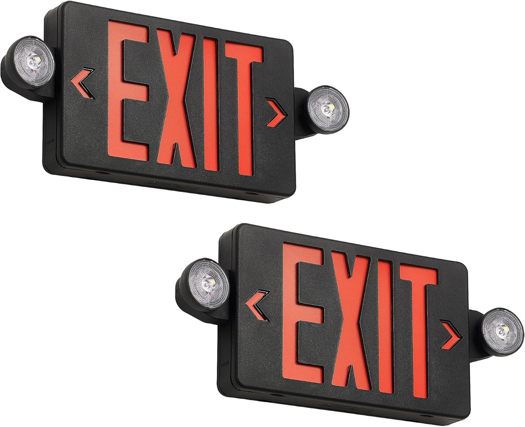 Black Housing Exit Sign with Emergency Lights Red, LED Emergency Exit Light with Battery Backup, UL 924 Certified, AC