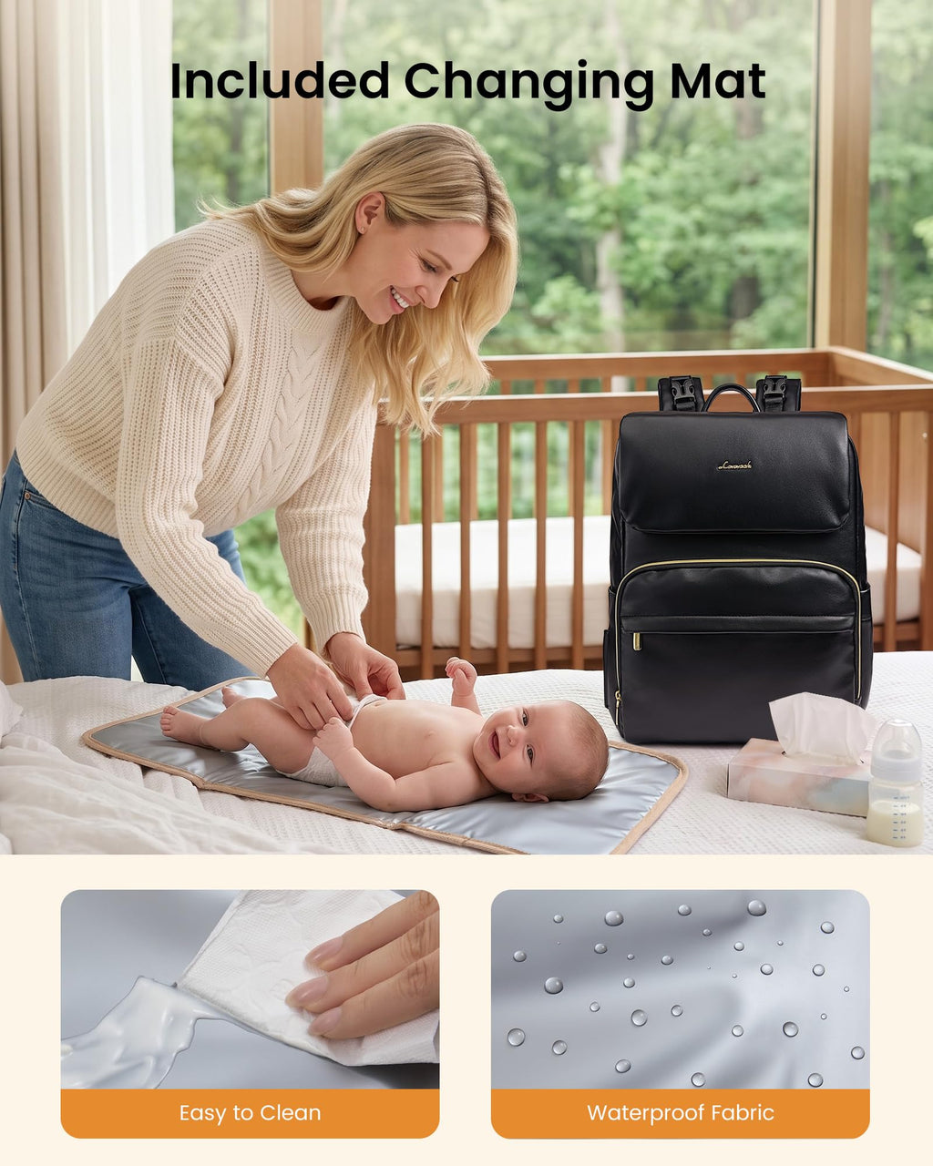 Leather Diaper Bag Backpack for Women