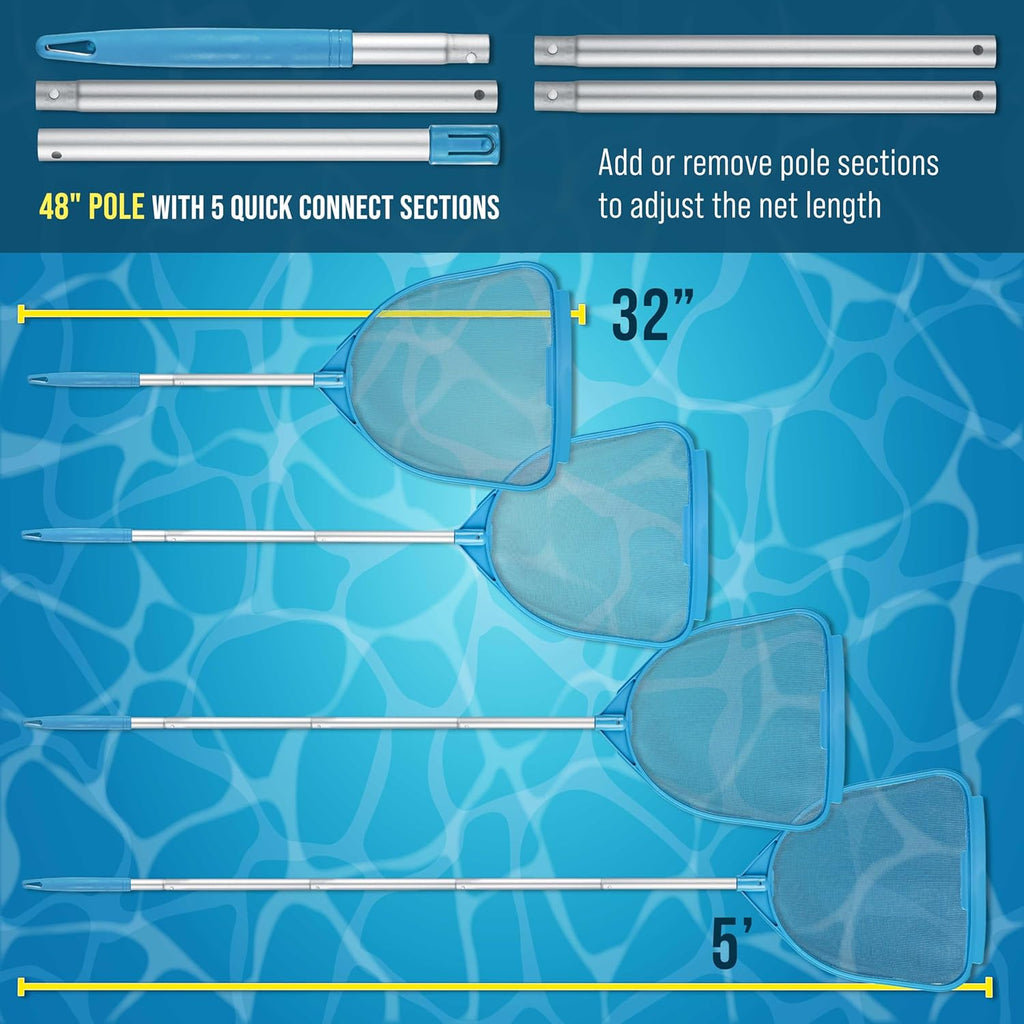 Pool and Spa Skimmer Net with Pole, Handheld Fine Mesh Pool Skimmer Net - Hand Held Spa, Hot Tub, Pond Cleaning