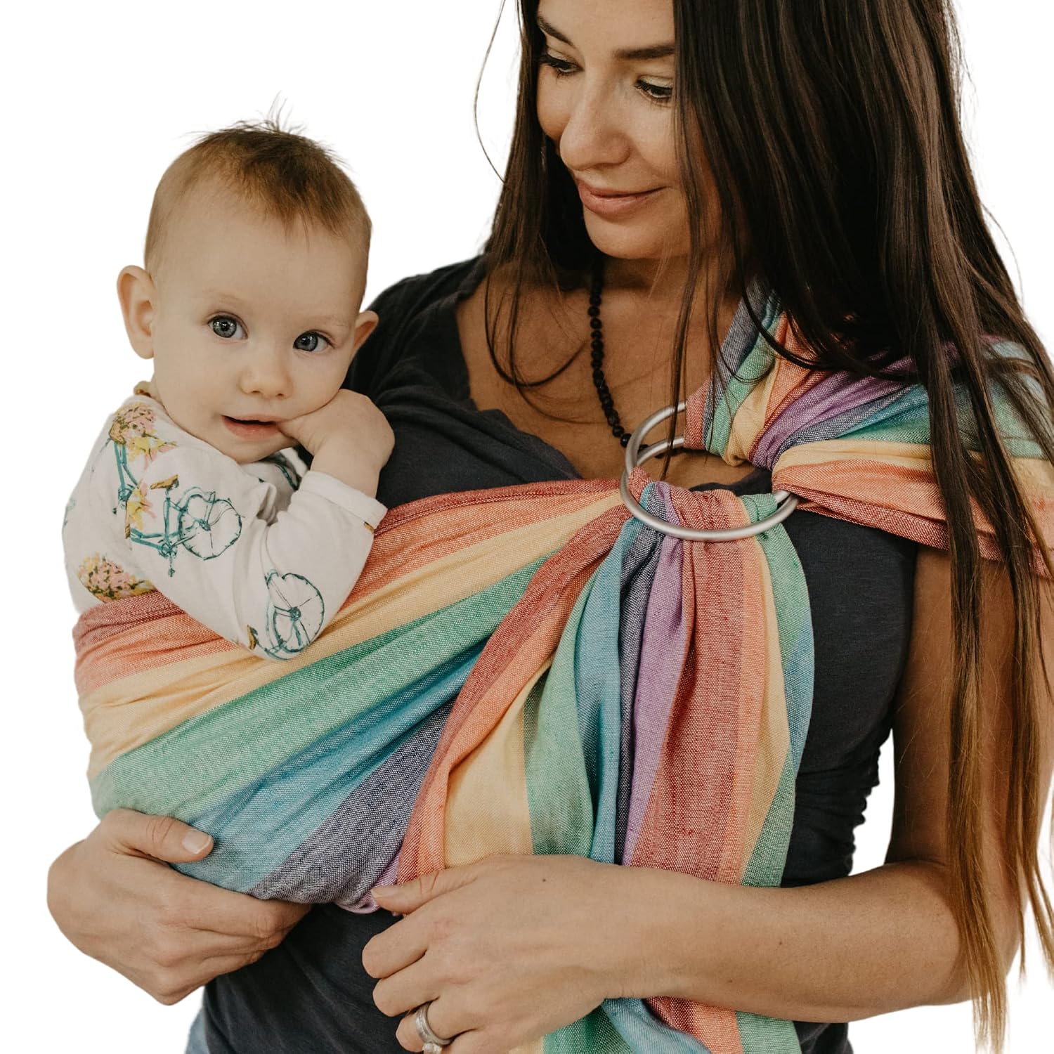 Ring Sling Carrier for Baby, 8-35 lbs - Summer Rainbow | Carrier for Newborns Infants Toddlers, Adjustable Soft