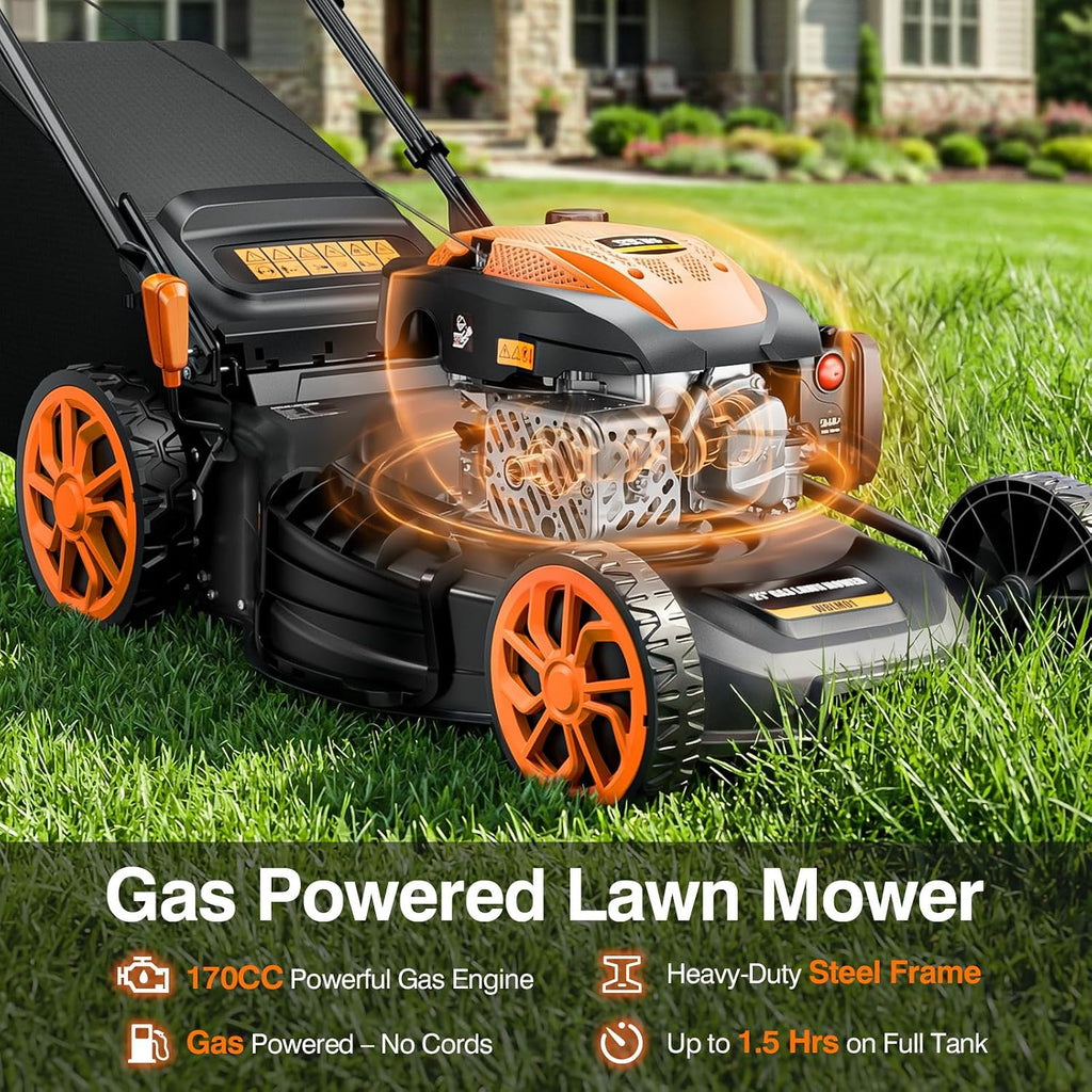 21” Self Propelled Gas Lawn Mower，170CC 4 Stroke Walk-Behind Gas Lawnmower | Mulch/Rear Bag/Side Discharge/Rear