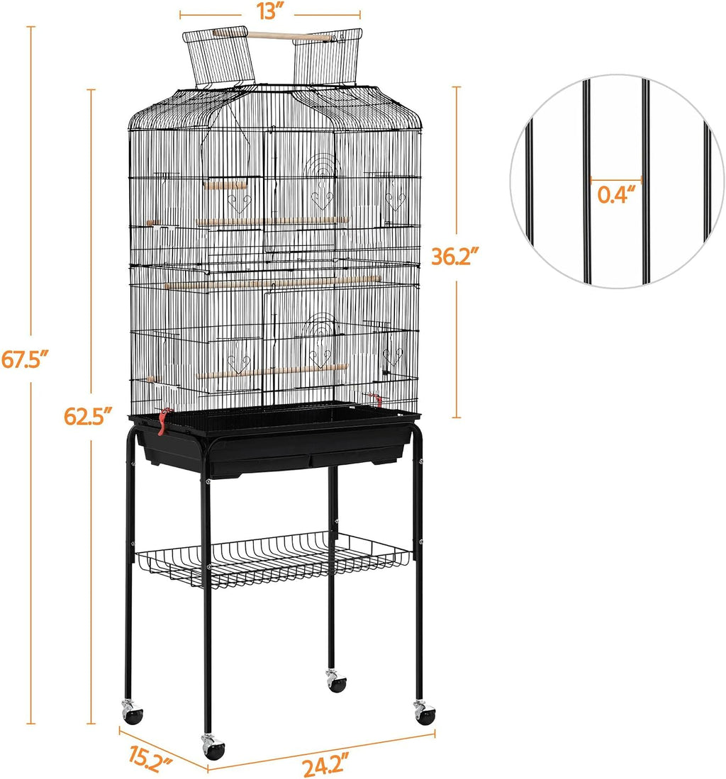 67.5inch Height Extra Large Bird Cage Cockatiel Cage Metal Parrot Cage w/Slide-Out Tray & Feeders & Detachable