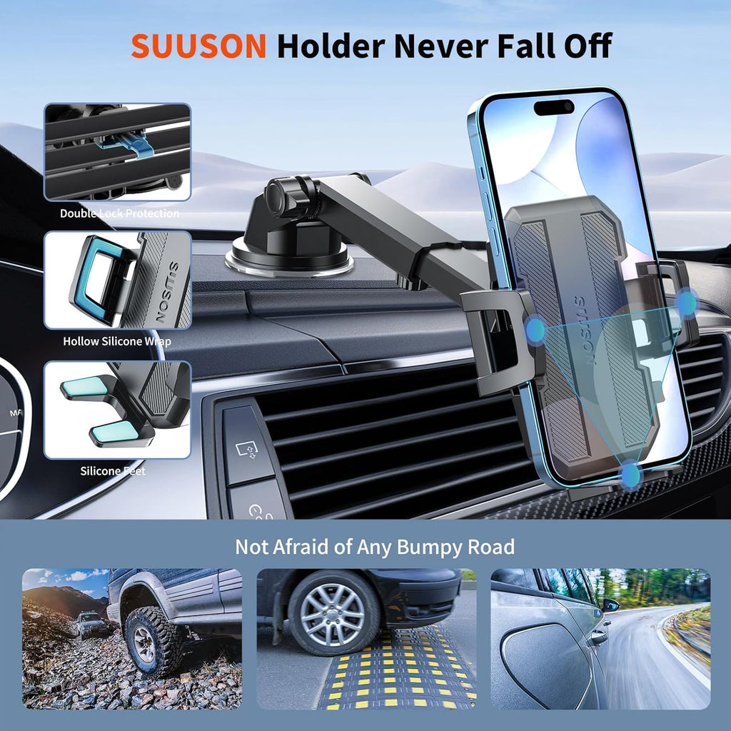 Upgraded 3-in-1 Car Phone Holder Mount [Powerful Suction] Phone Mount for Car Dashboard Air Vent Windshield,for All