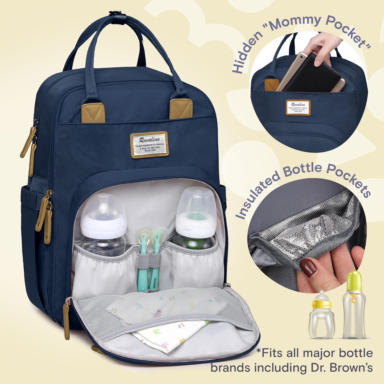 Diaper Bag Backpack-Multifunction Baby Travel Bag with Changing pad, Insulated Bottle Holders & Pacifier Case, Large