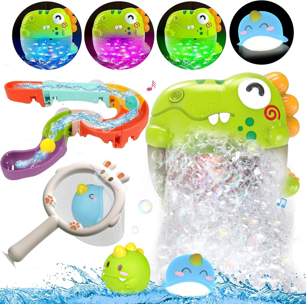 Light Up Dinosaur Bath Toys for Kids Ages 3-5 4-8, Bath Bubble Machine | Musical Bubble Maker for Bathtub, Floating