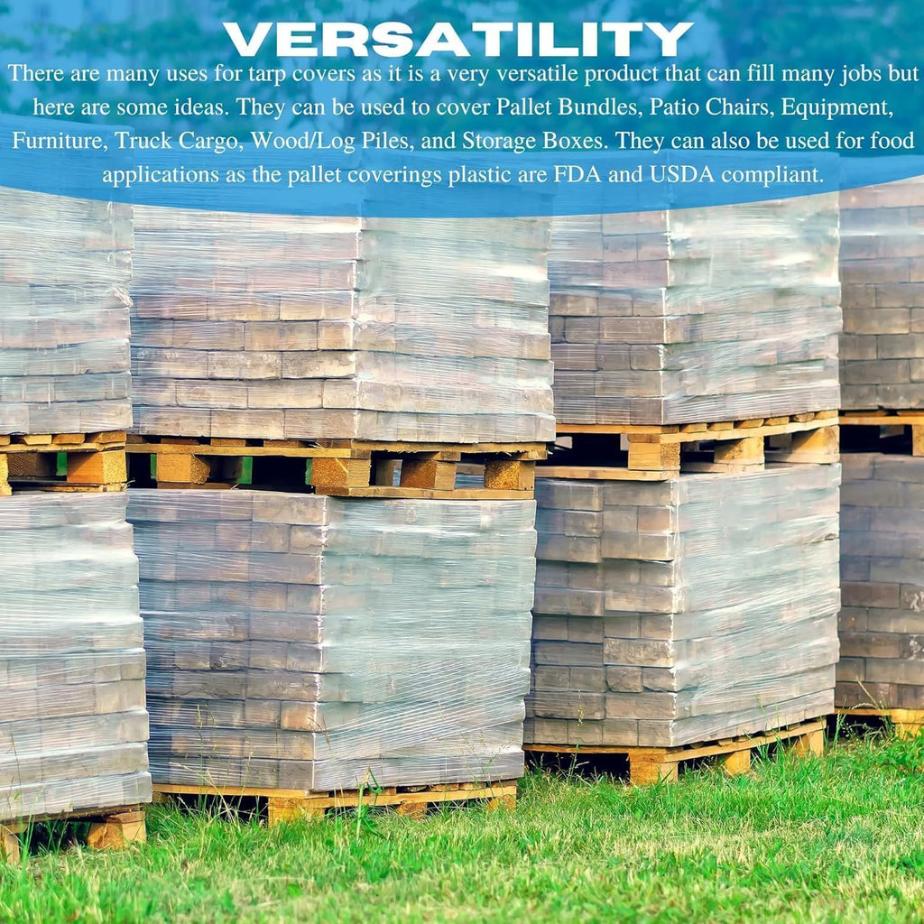 2 Mil Clear Pallet Covers - 60" x 155" - Heavy Duty Construction Grade Strength - Polyethylene Pallet Bags - Outdoor