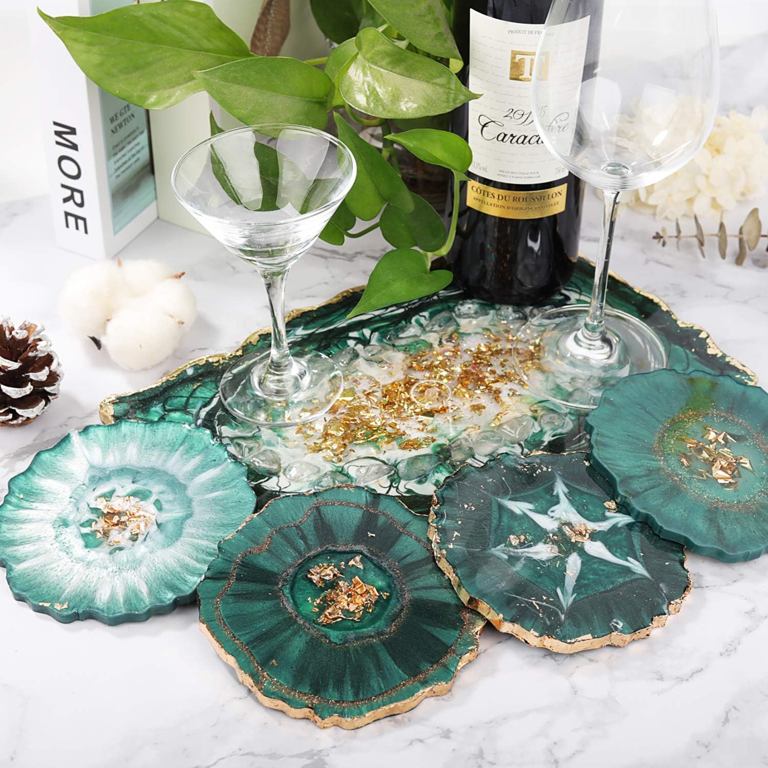4Pcs Resin Coaster Molds, Druzy Geode Agate Silicone Coaster Molds for Epoxy Resin, 5Inches Large Mould for DIY Art