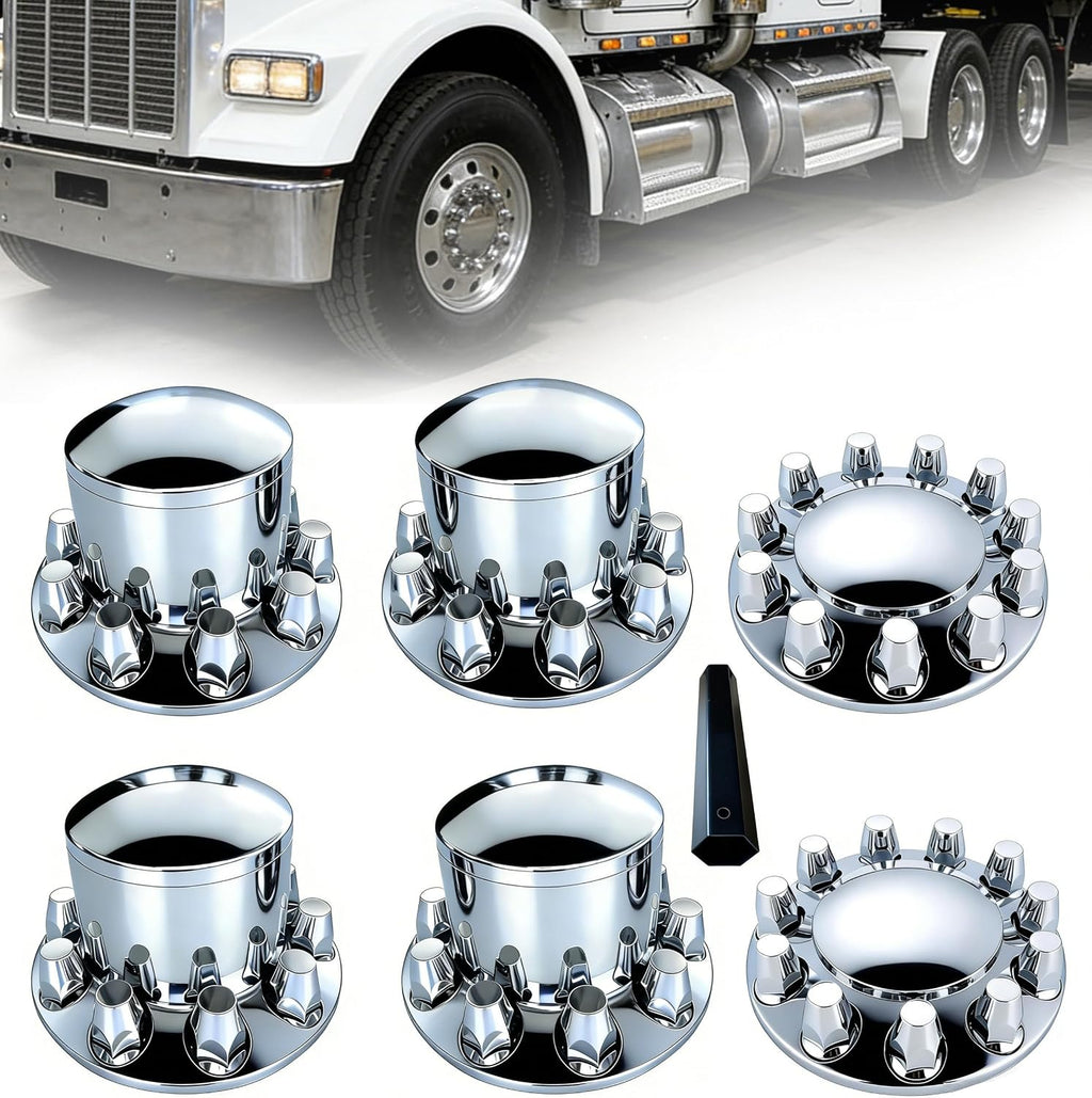 Dome Chrome ABS Hubcaps for Semi Trucks Axle Wheel Cover Kits 2 Rront 4 Rear with 33mm Thread on Lug Nut Covers and