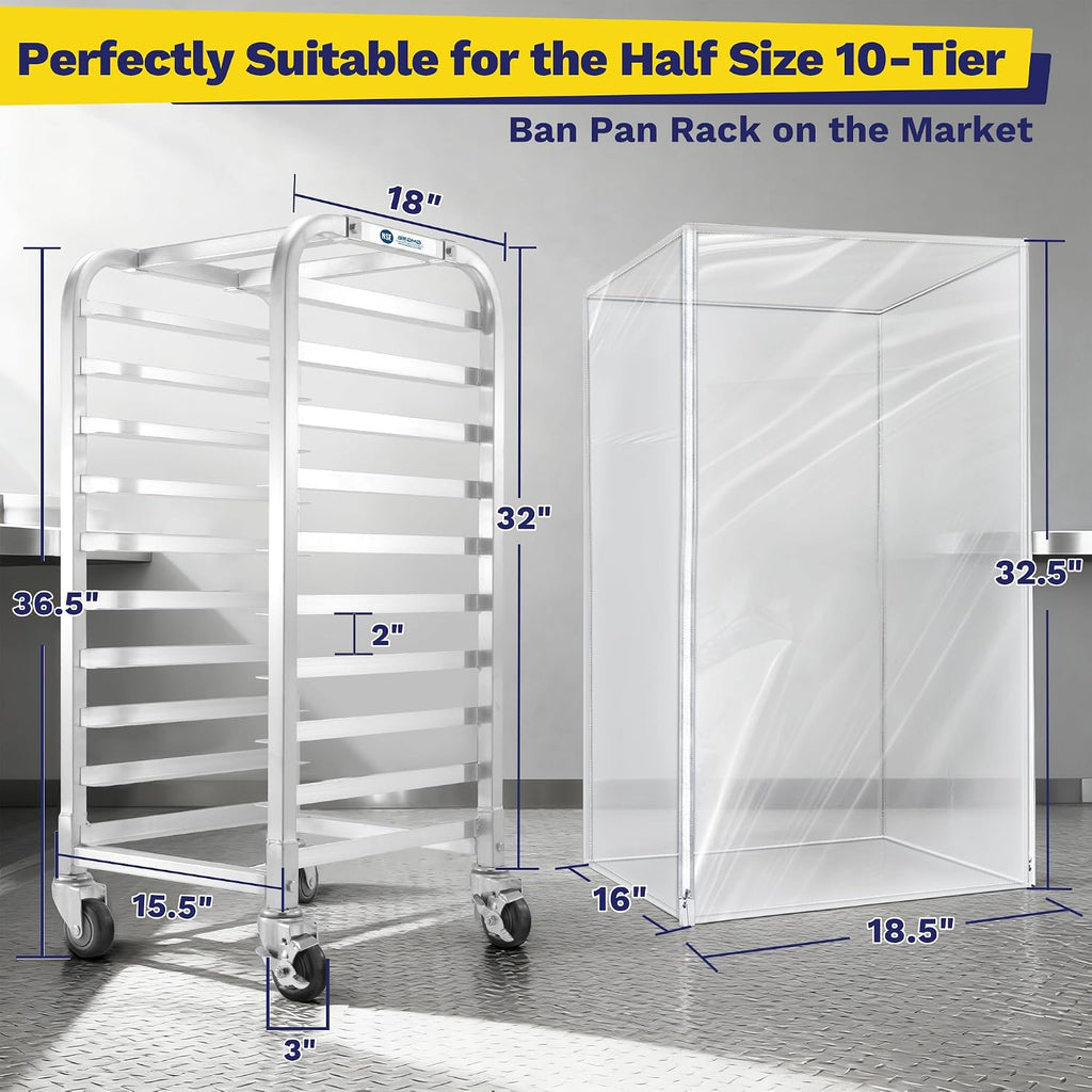 10-Tier Half Sheet Pan Rack with Cover, NSF Aluminum Speed Rack