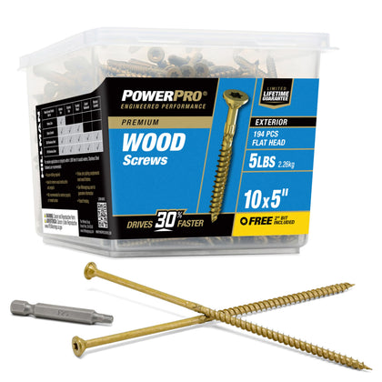 Exterior Wood Screws, #10 x 5in, 194 Pack, Bronze