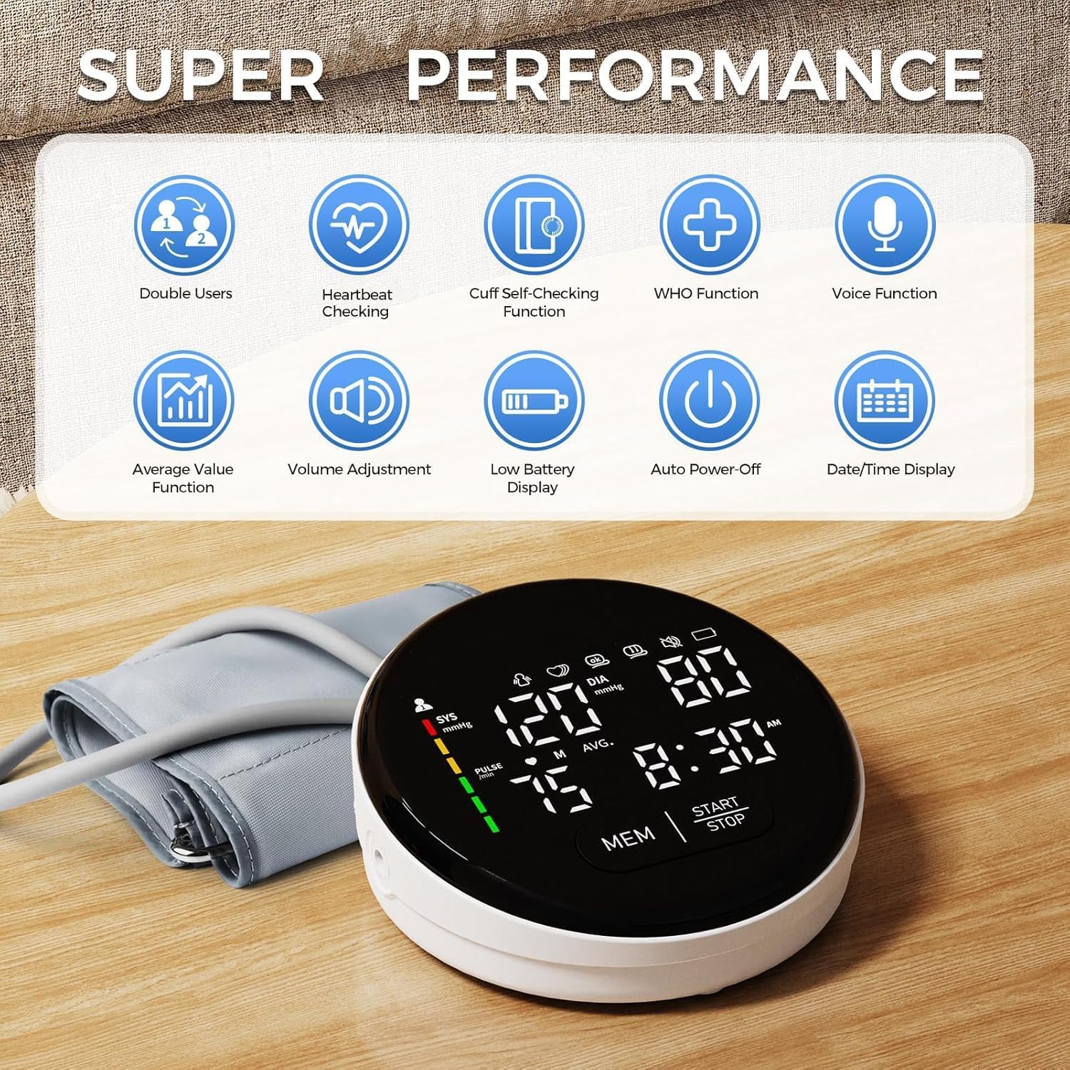 Blood Pressure Monitor Upper Arm Automatic Monitors for Home Use Adjustable 8.7"-16.5" Cuff Voice Broadcast Large
