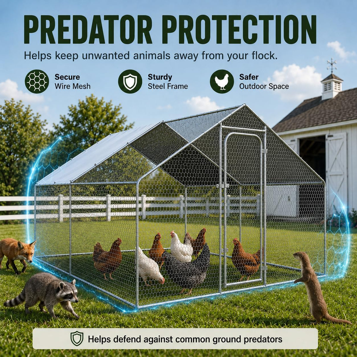 10x10x6.5 FT Metal Chicken Coop, Large Chicken Run with Cover