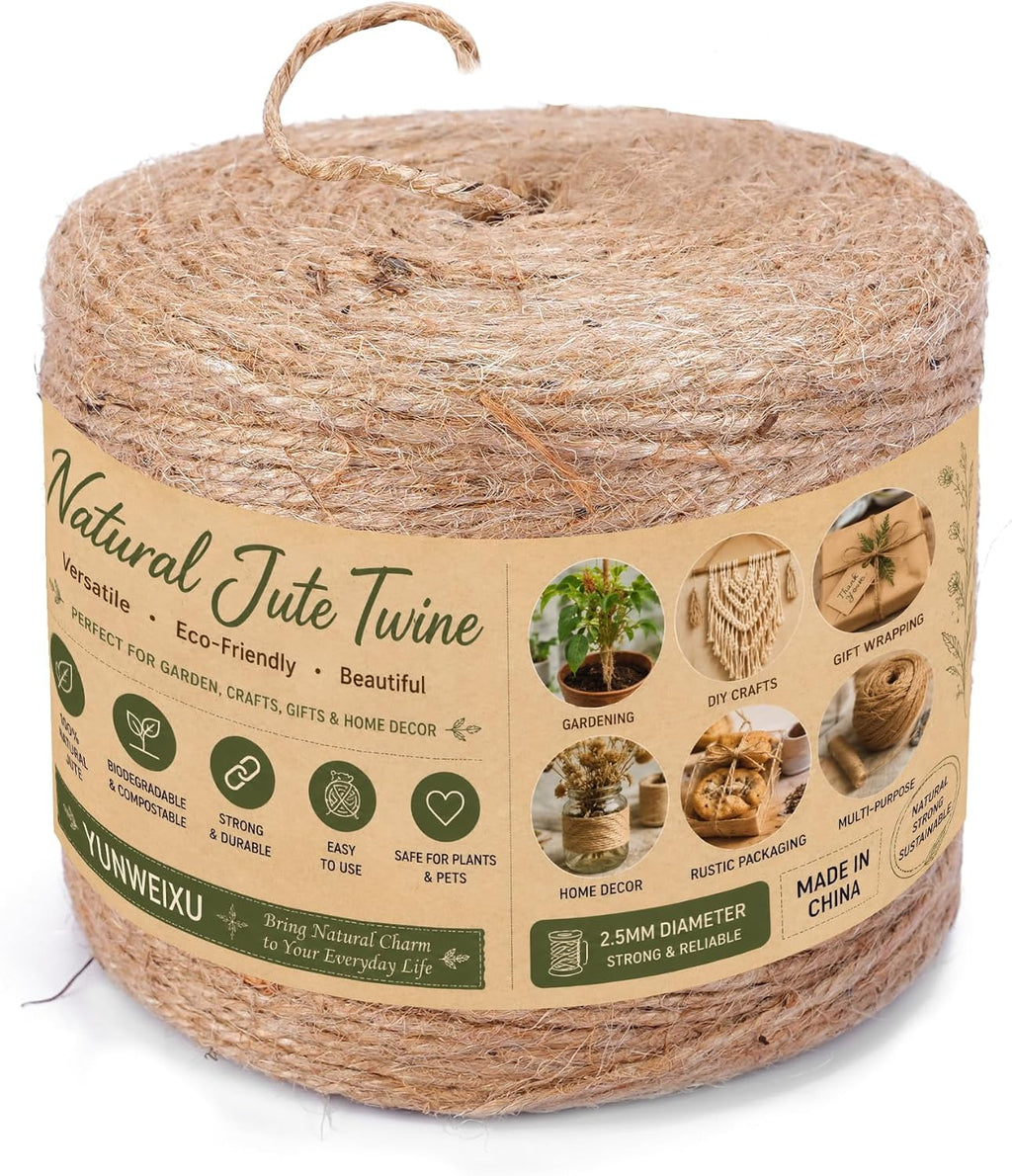 2.5mm Natural Jute Twine, 1000FT Bulk Garden Rope for Crafts