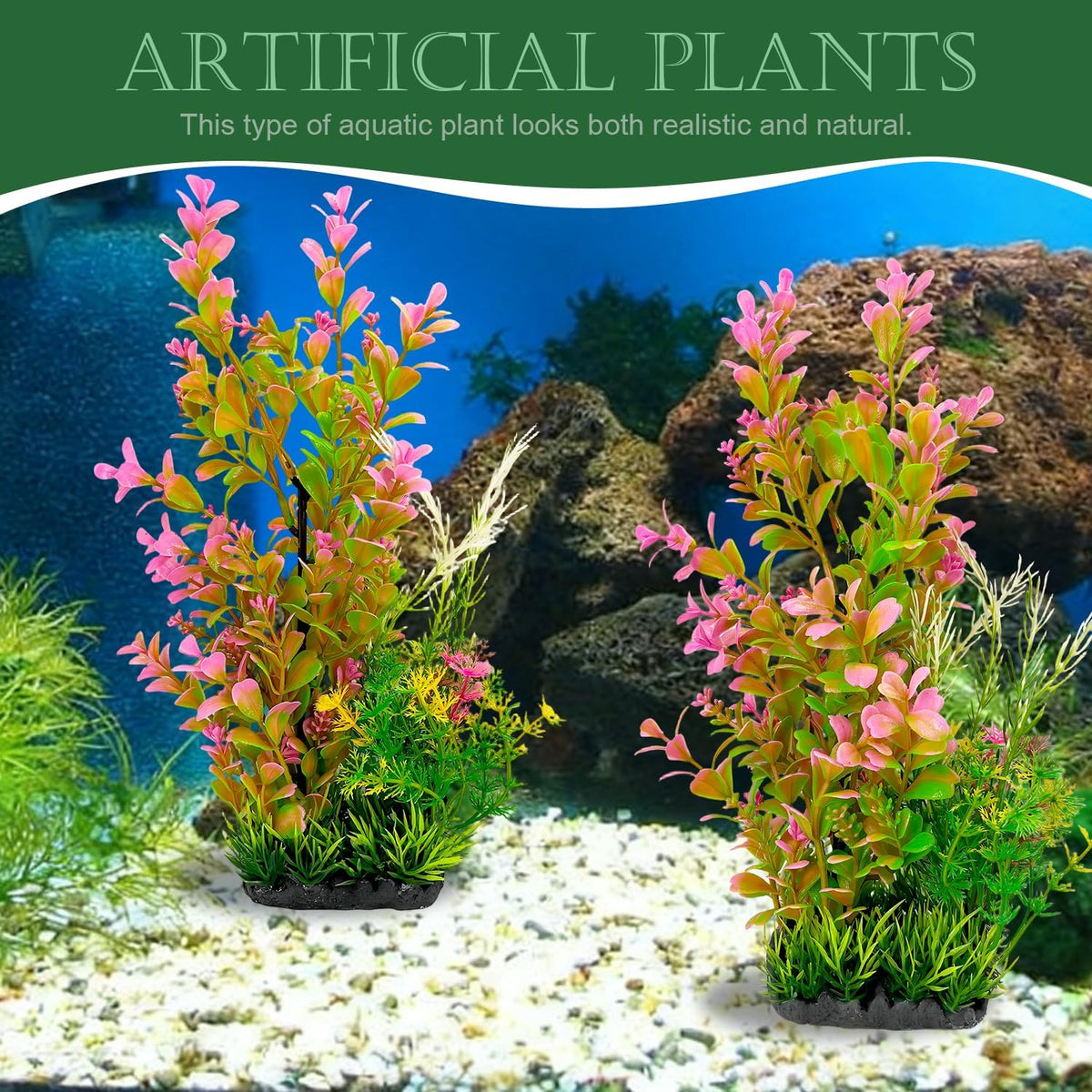 Aquarium Plants 2-Pack Plastic Fish Tank Decor Pink Gradient