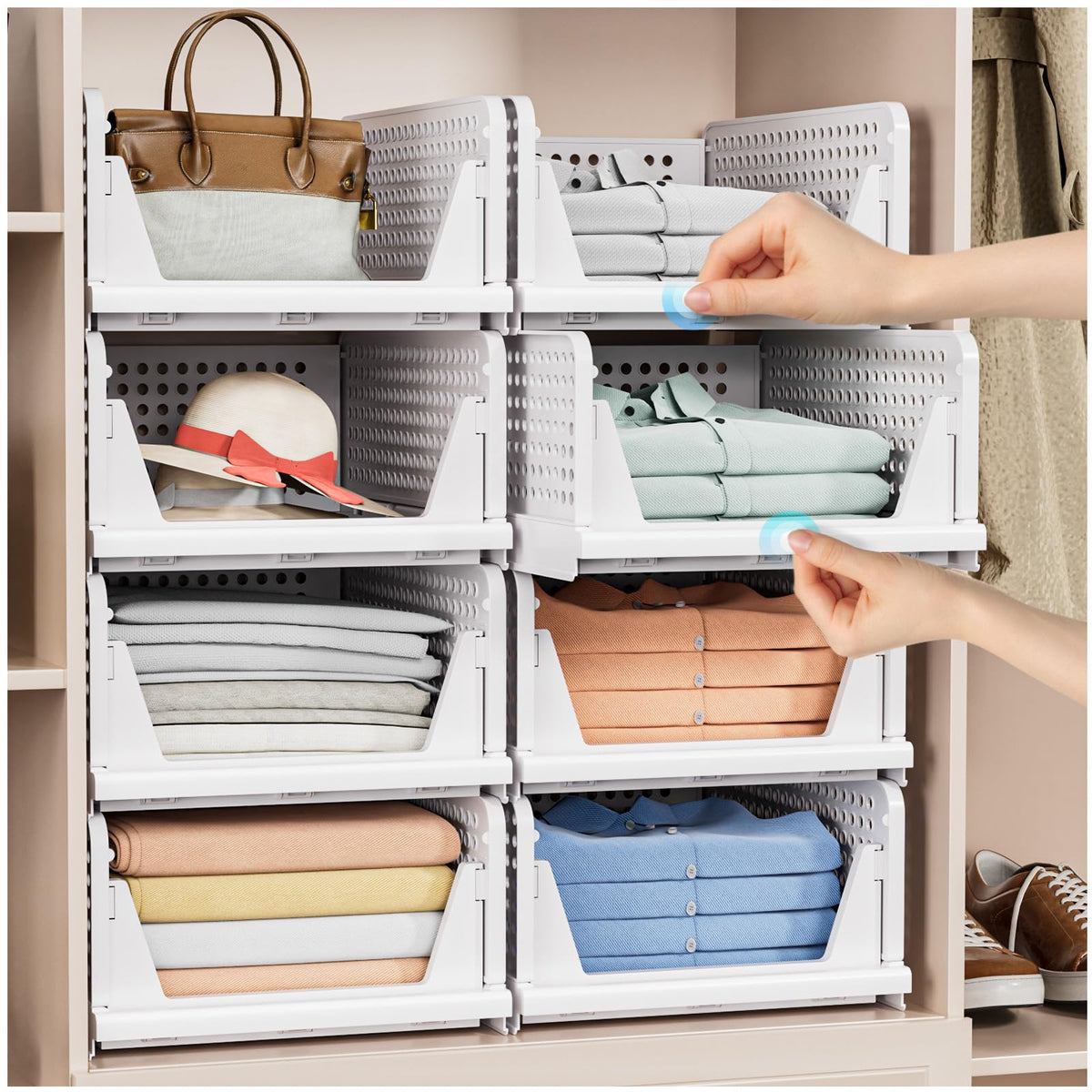 8 Pack Stackable Closet Storage Basket - Stackable Storage Bins