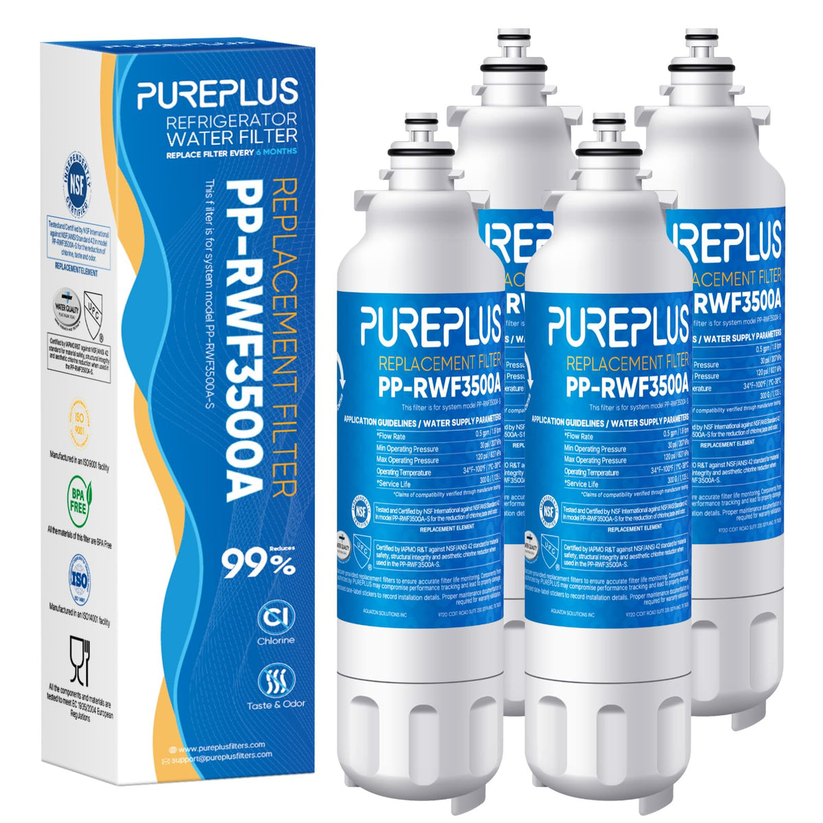 RWF3500A Water Filter Replacement for LG LT800P, 4 Pack