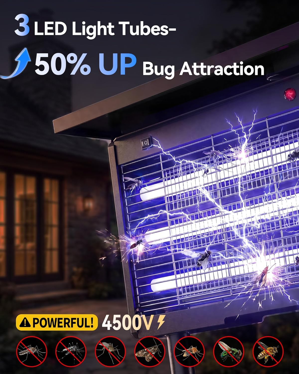 Solar Bug Zapper Outdoor, Mosquito Zapper Waterproof | Electric Fly Zapper Rechargeable Mosquito Killer, Cordless Fly