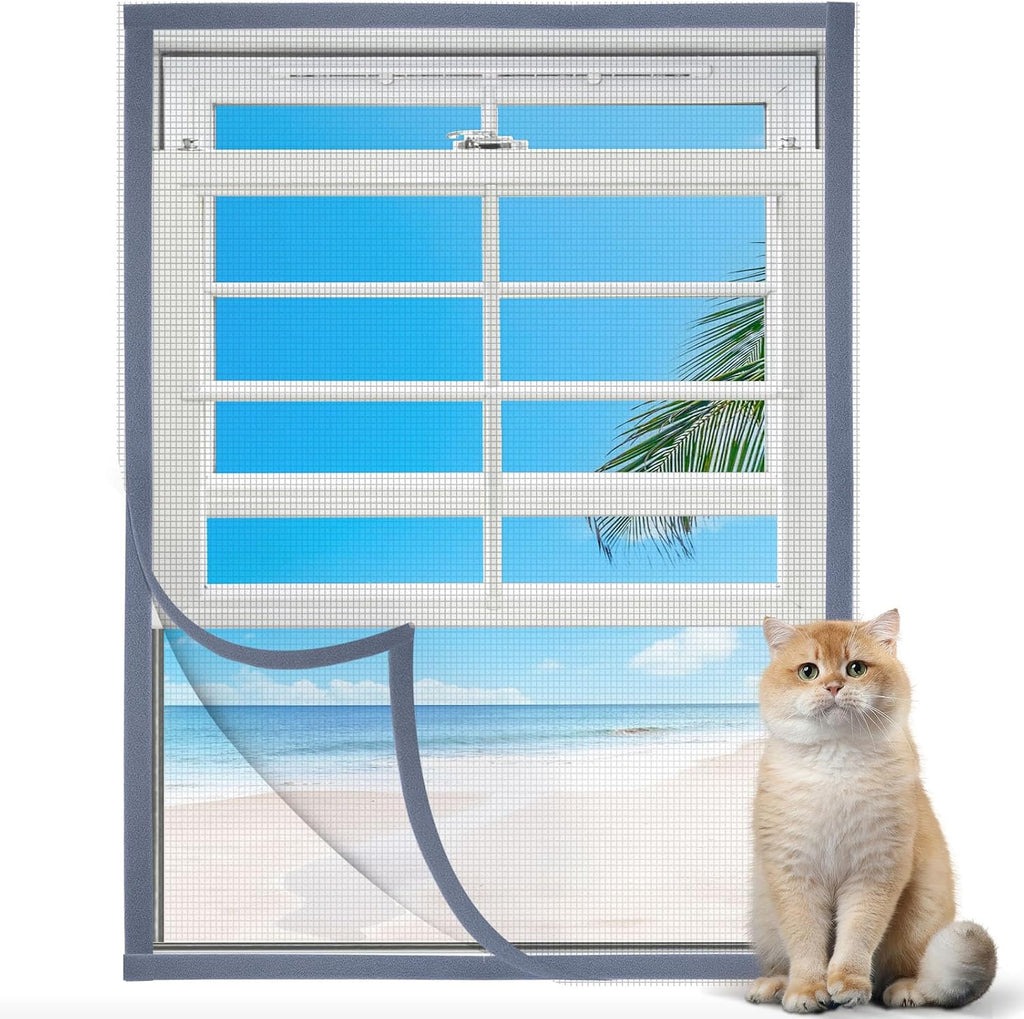 Adjustable Window Screen, Max 39"x 59" Thick Self-Adhesive Mosquito Mesh with Reinforced Edge, DIY Temporary Nylon