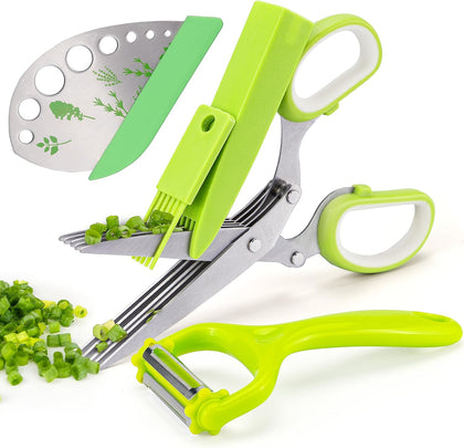 VlBlRlIT2025 Upgraded Herb Scissor,Leaf Stripper,Stainless Steel 5Blade Kitchen Scissors,Peelers for