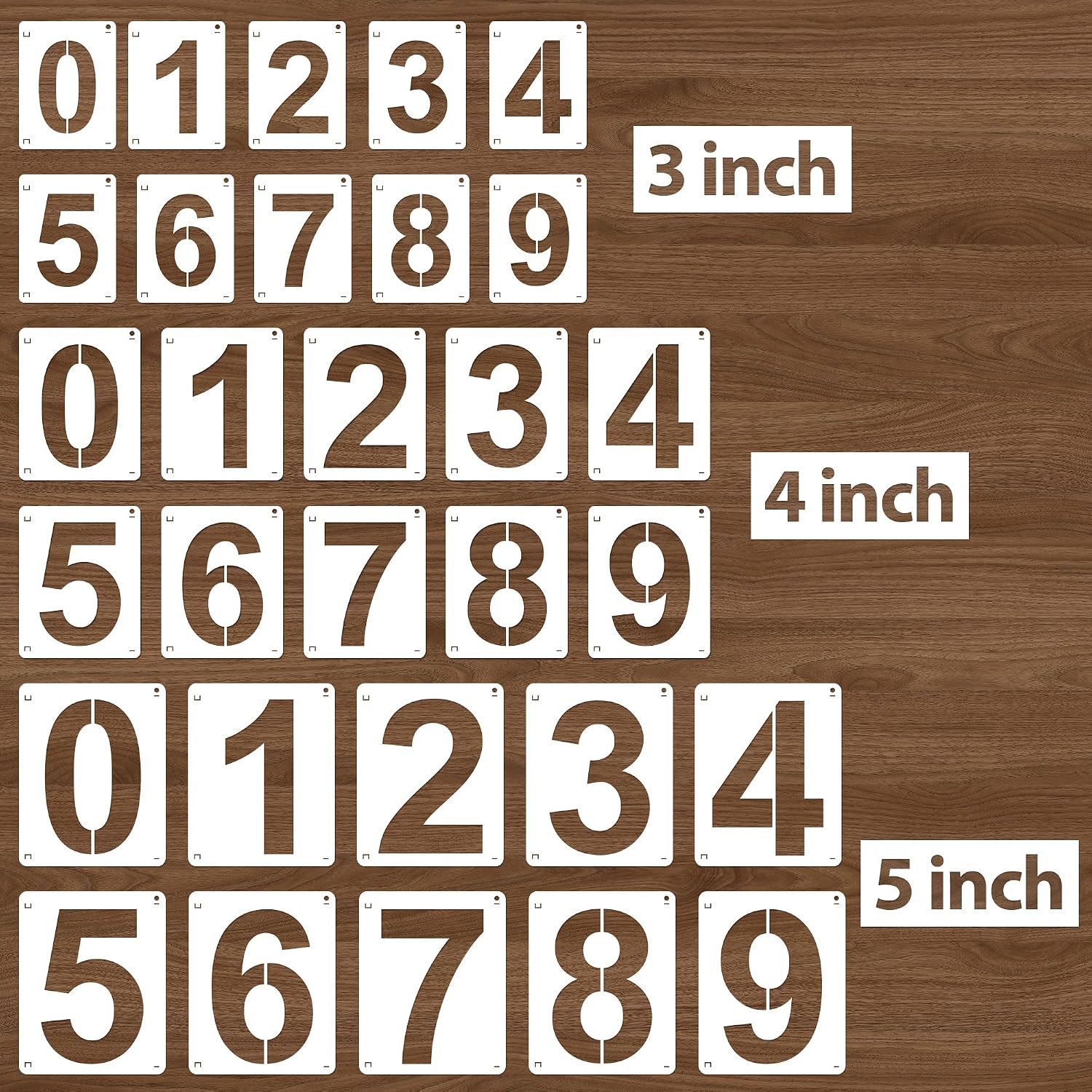 3,4,5 Inch Number Stencils, 30Pcs Plastic Reusable Washable Curb Stencil Kit for Address Painting, 0-9 Large Number