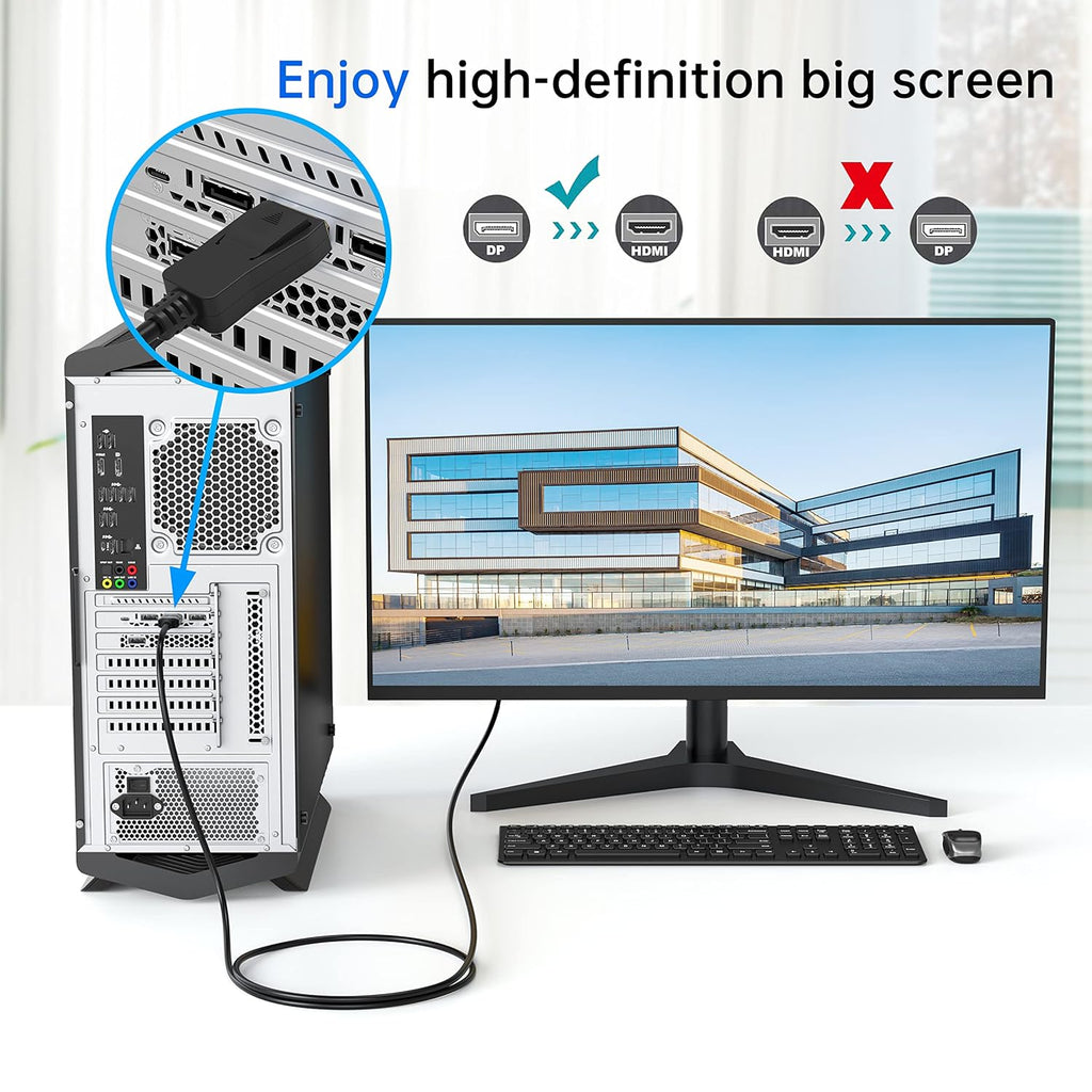 4K Displayport to HDMI Cable 6FT 2-Pack, Display Port (DP) to HDMI Adapter 6FT Male to Male Cord Converter for PCs to