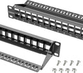 Jadaol 1U 24 Port 10Gbps Blank Patch Panel with Cable Management & Back Bar