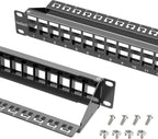 Jadaol 1U 24 Port 10Gbps Blank Patch Panel with Cable Management & Back Bar