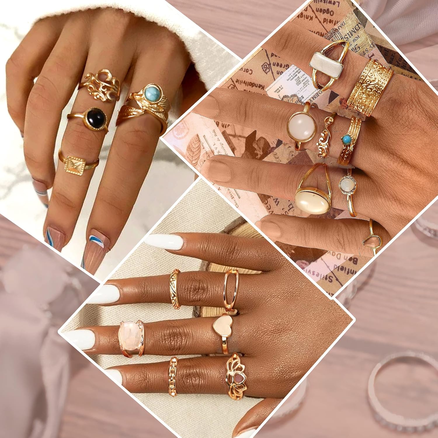 70 Pcs Vintage Crystal Ring Set Knuckle Rings for Women Bohemian Stackable Joint Rings Retro Boho Stacking Joint