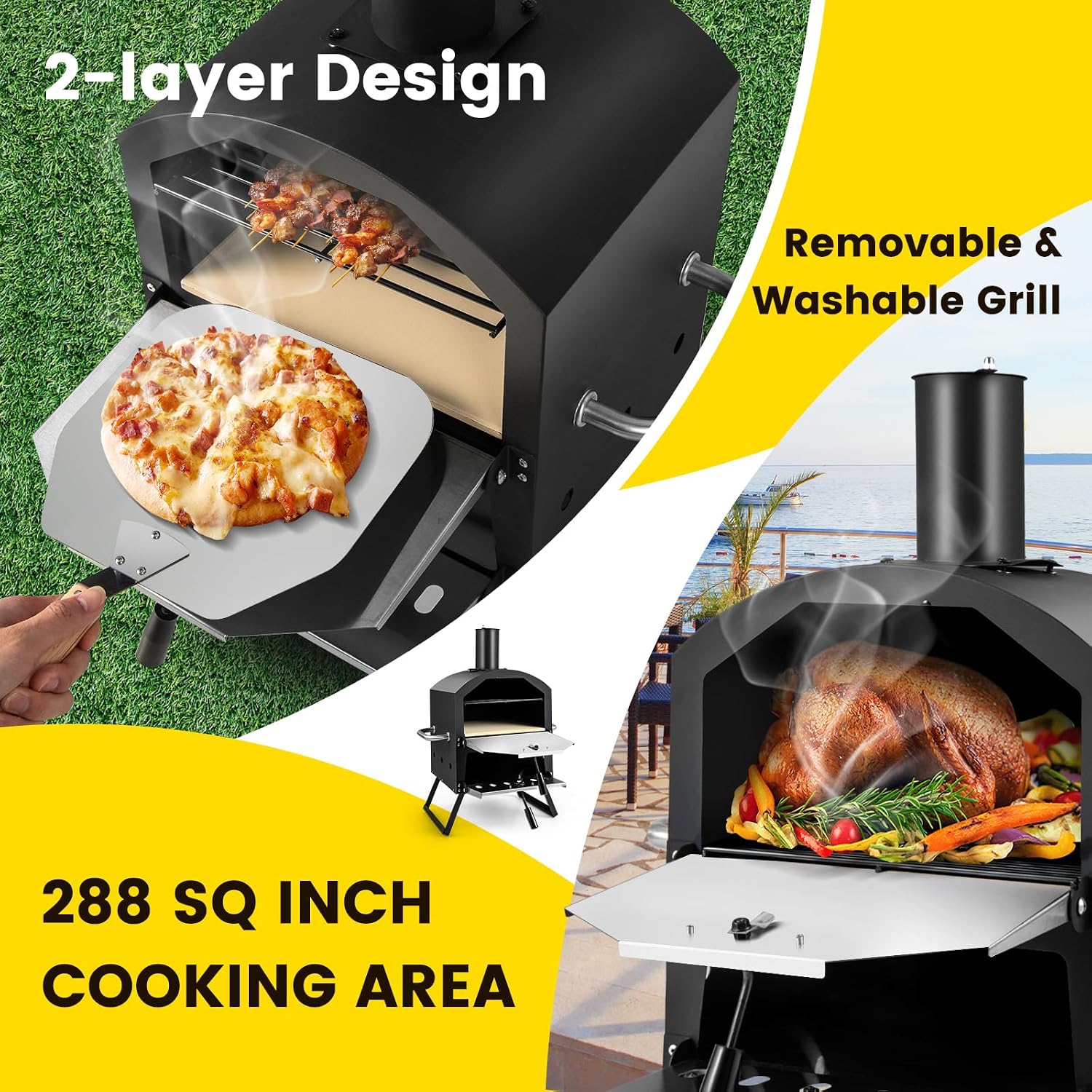 Outdoor Pizza Oven Wood Fired, 2-Layer Outside Pizza Maker