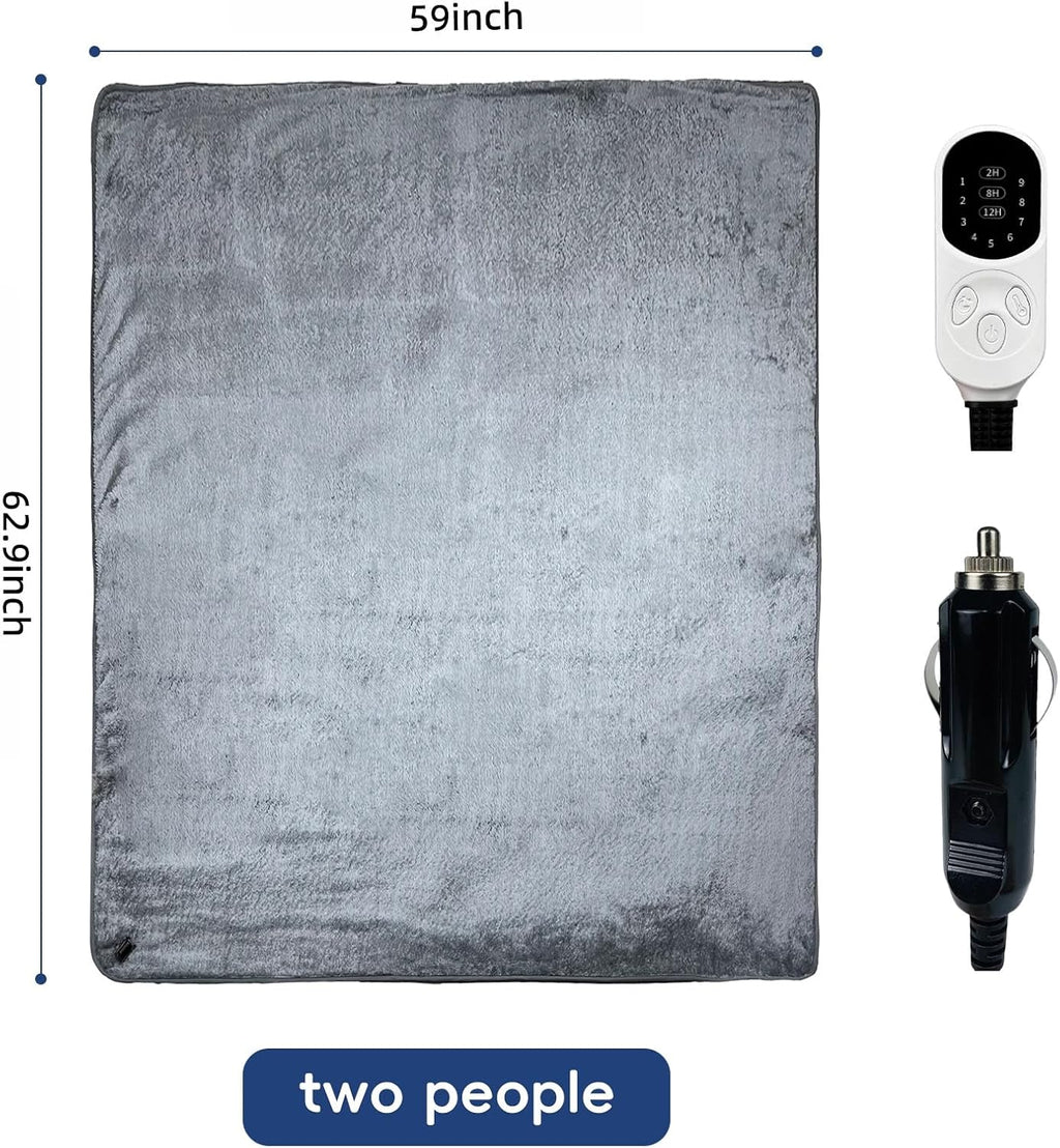 12V Electric Heated Blanket 62.9"x59" Sleeping Bag Liner Mat Pad with 9 Heating Levels 2/8/12 Hours Auto Off Heating
