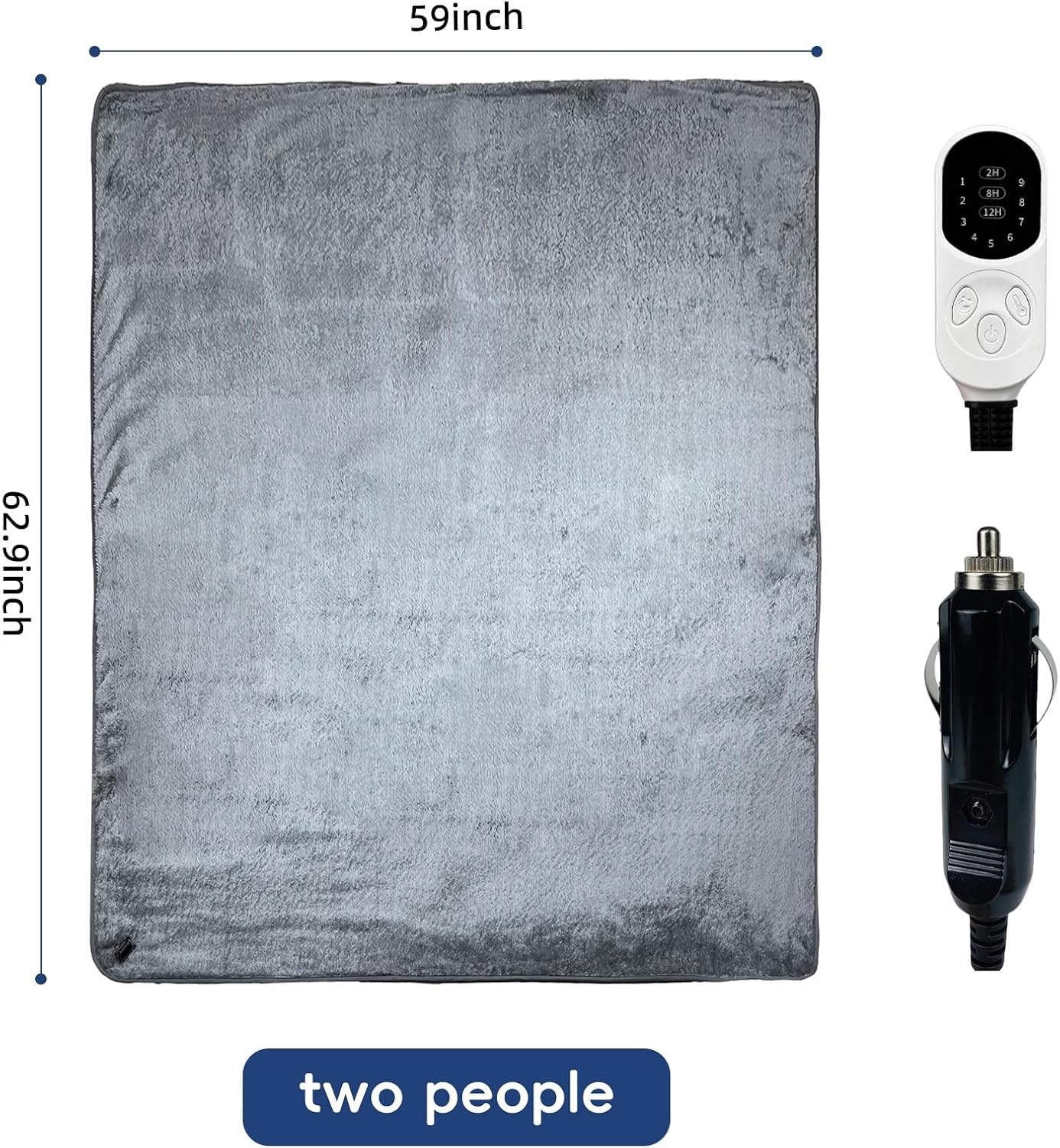 12V Electric Heated Blanket 62.9"x59" Sleeping Bag Liner Mat Pad with 9 Heating Levels 2/8/12 Hours Auto Off Heating