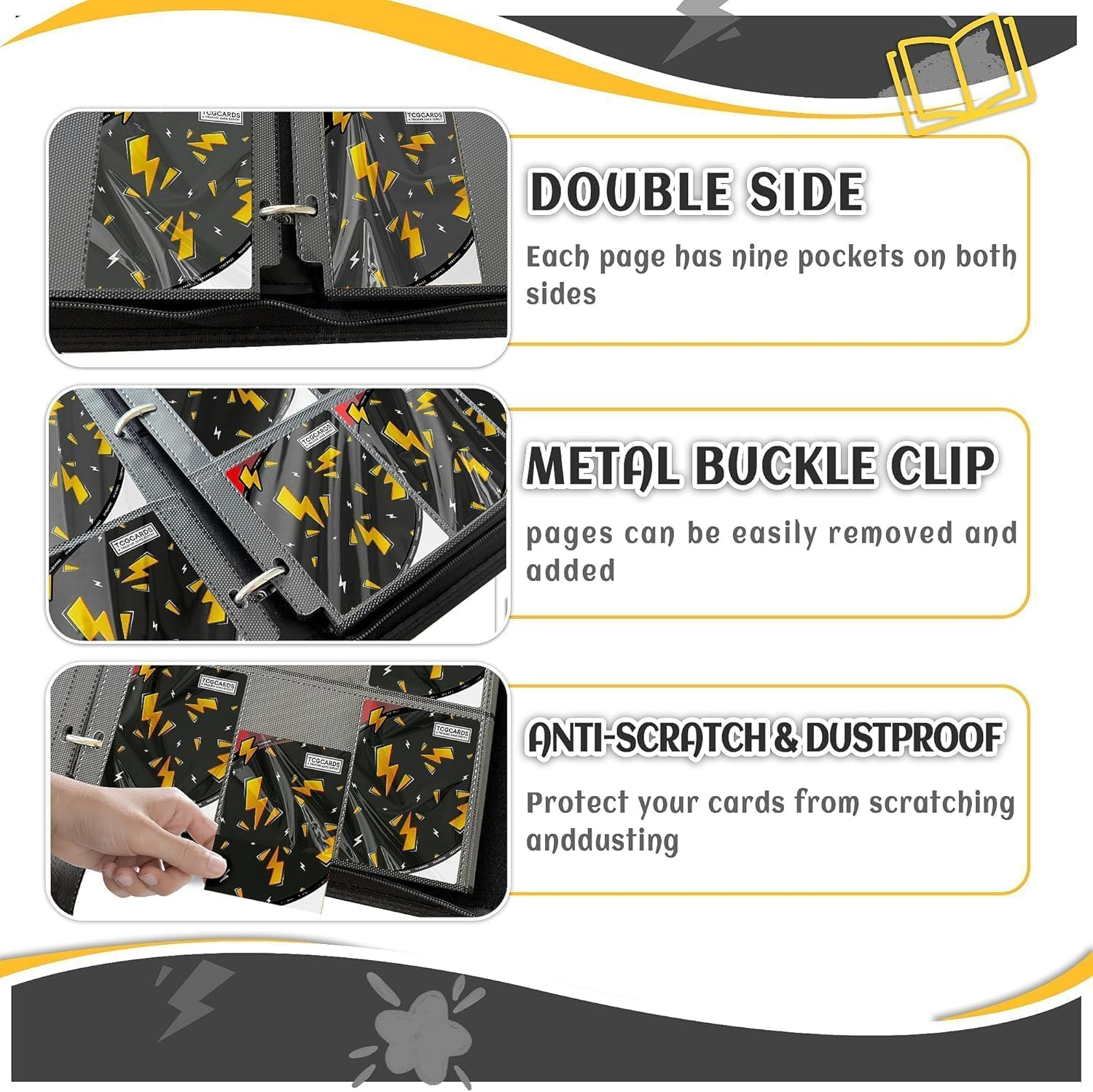 Trading Card Binder 9 Pocket,Card Binder 900 Pockets,Card Book Holder Cards with 50 Removable Sleeves,3-Ring Zip