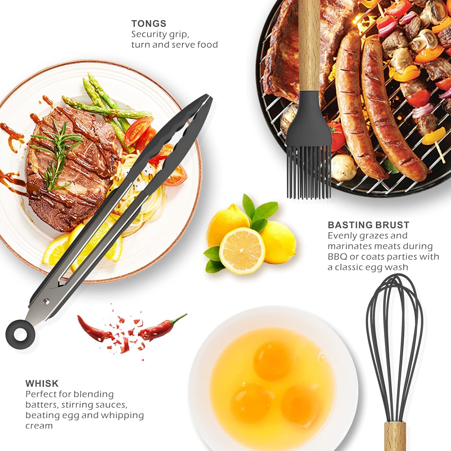 Silicone Cooking Utensils Kitchen Utensil Set - 446°F Heat Resistant Silicone Kitchen Utensils Set, Spatula,Turner