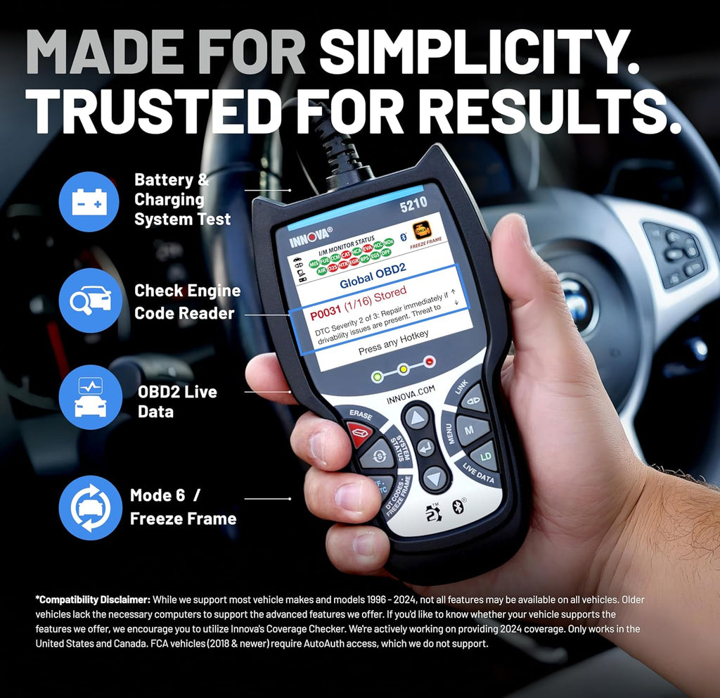 5210 OBD2 Scanner & Engine Code Reader, Battery Tester, Live Data, Oil Reset, Car Diagnostic Tool for Most Vehicles