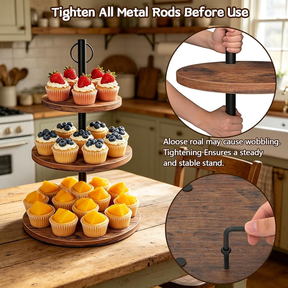 Cupcake Stand, Rustic Wood 3 Tier Cake Stand, Dessert Table Display