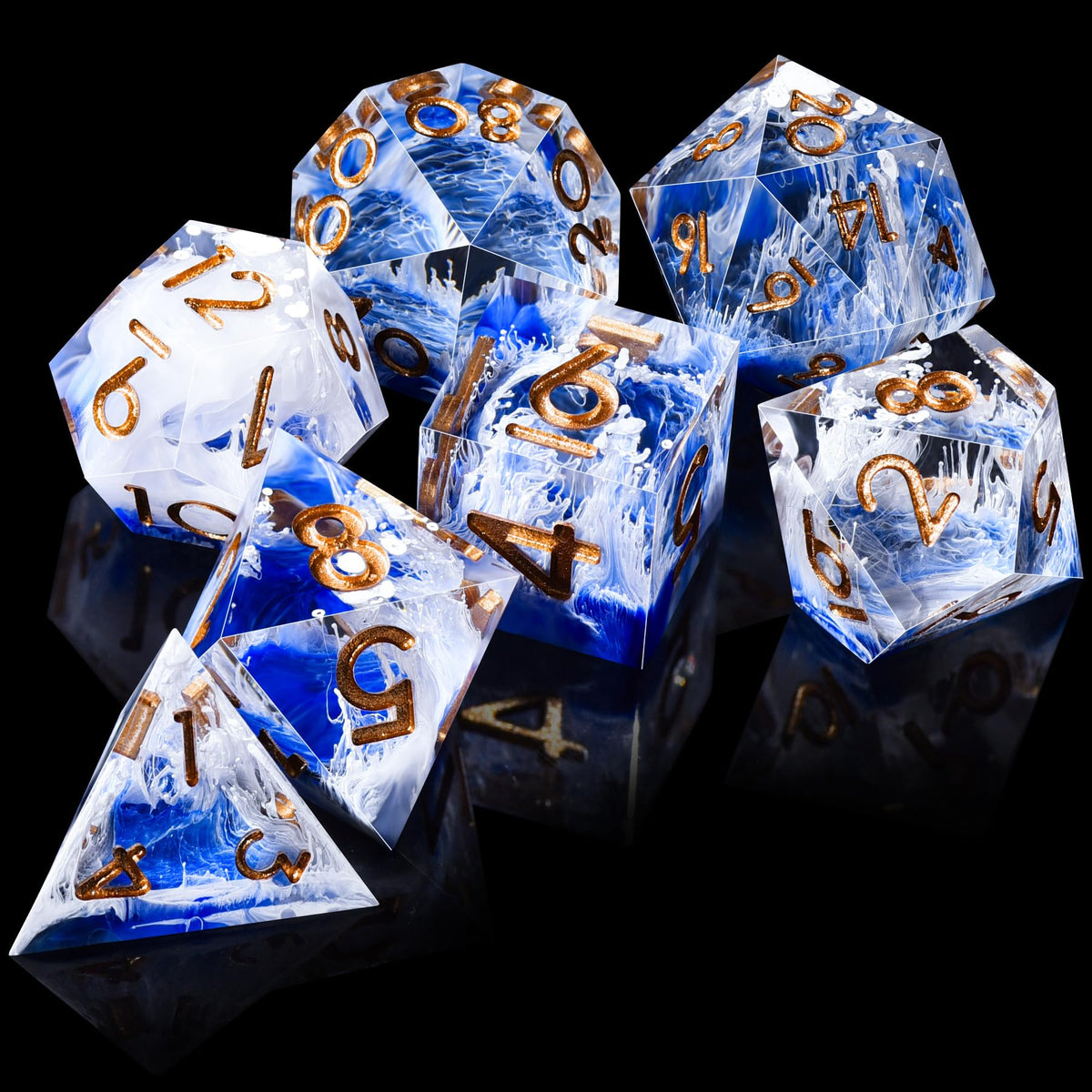 7-Die RPG Dice Set, Handmade Sharp Edge Polyhedral Dice