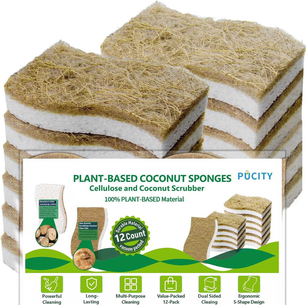 Sponges Kitchen Natural Dish Sponge Plant-Based Biodegradable Compostable