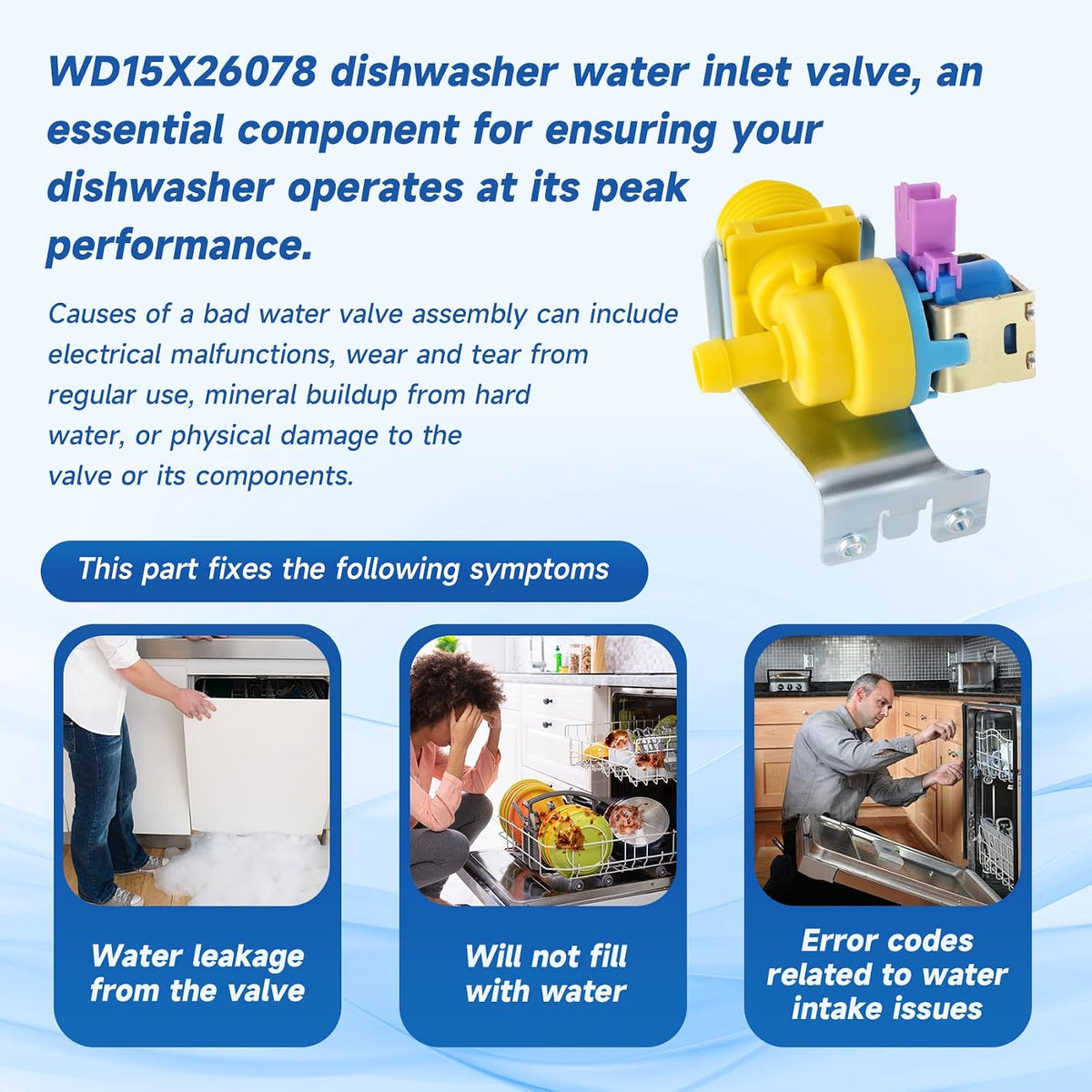 WD15X26078 Dishwasher Water Inlet Valve Compatible with GE Water Valve