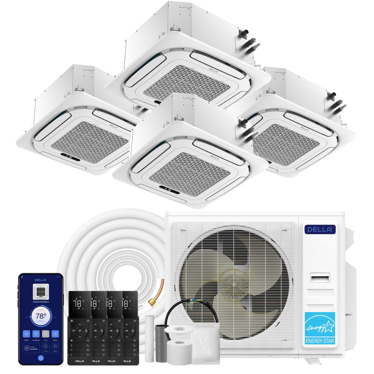 35,000 BTU 4 Zone (4x9K) Ceiling Cassette Mini Split AC