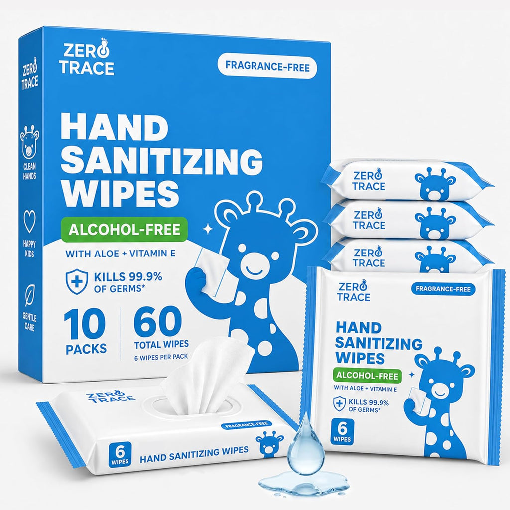 Pocket Hand Sanitizer Wipes – Alcohol-Free & Fragrance-Free – Kills 99.9% of Germs – Safe for Kids & Sensitive Skin –