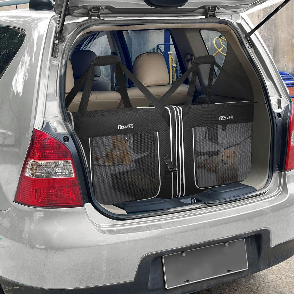 Portable Double Cat Carrier with Litter Box for Multiple Cats