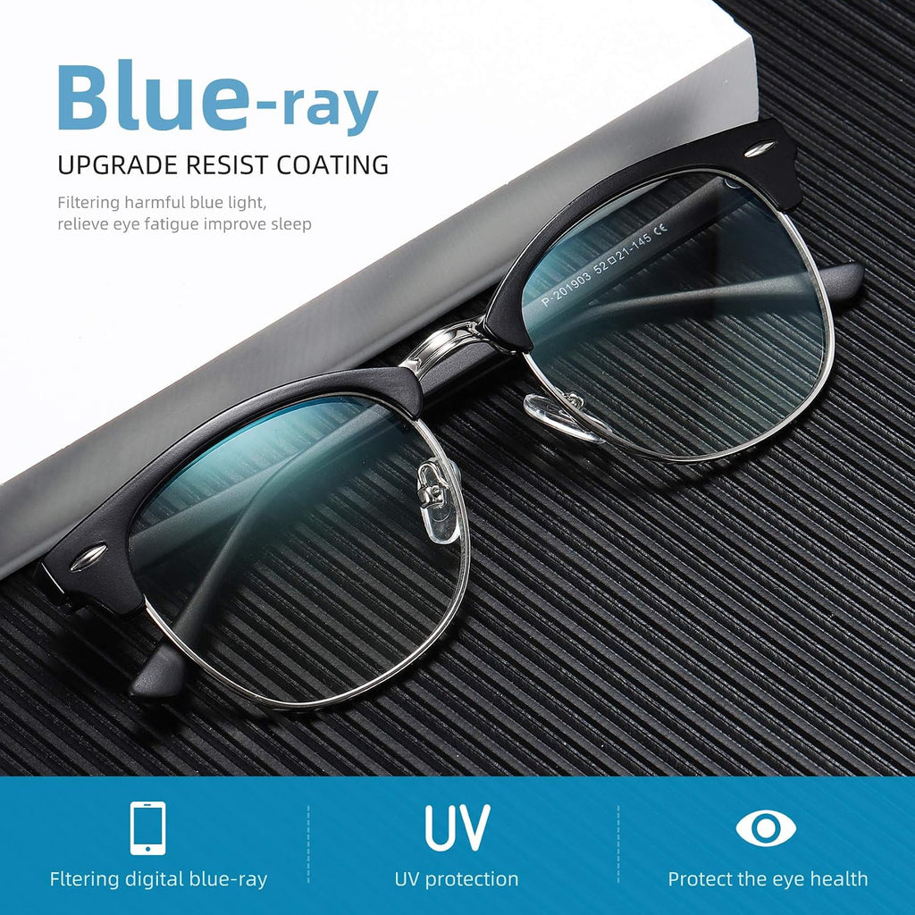 Blue Light Blocking Glasses Anti Eyestrain Computer Gaming Glasses | Vintage Half Frame UV Clear Lens for Women Men