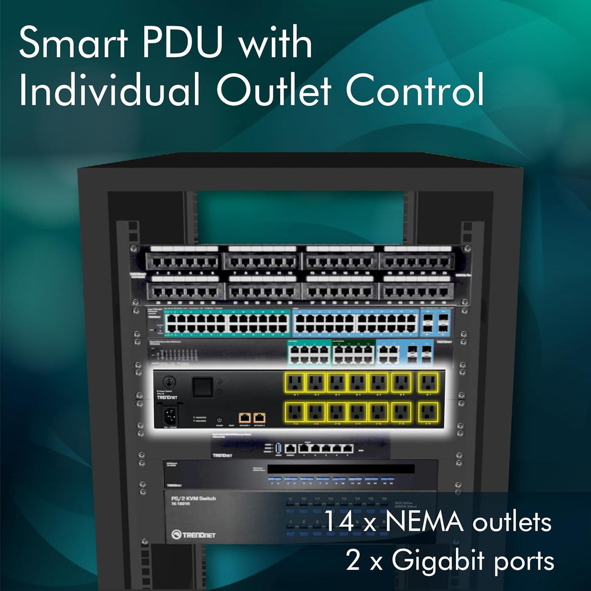 TRENDnet TPI-L14, 14-Outlet Managed 2U Rackmount Switched PDU