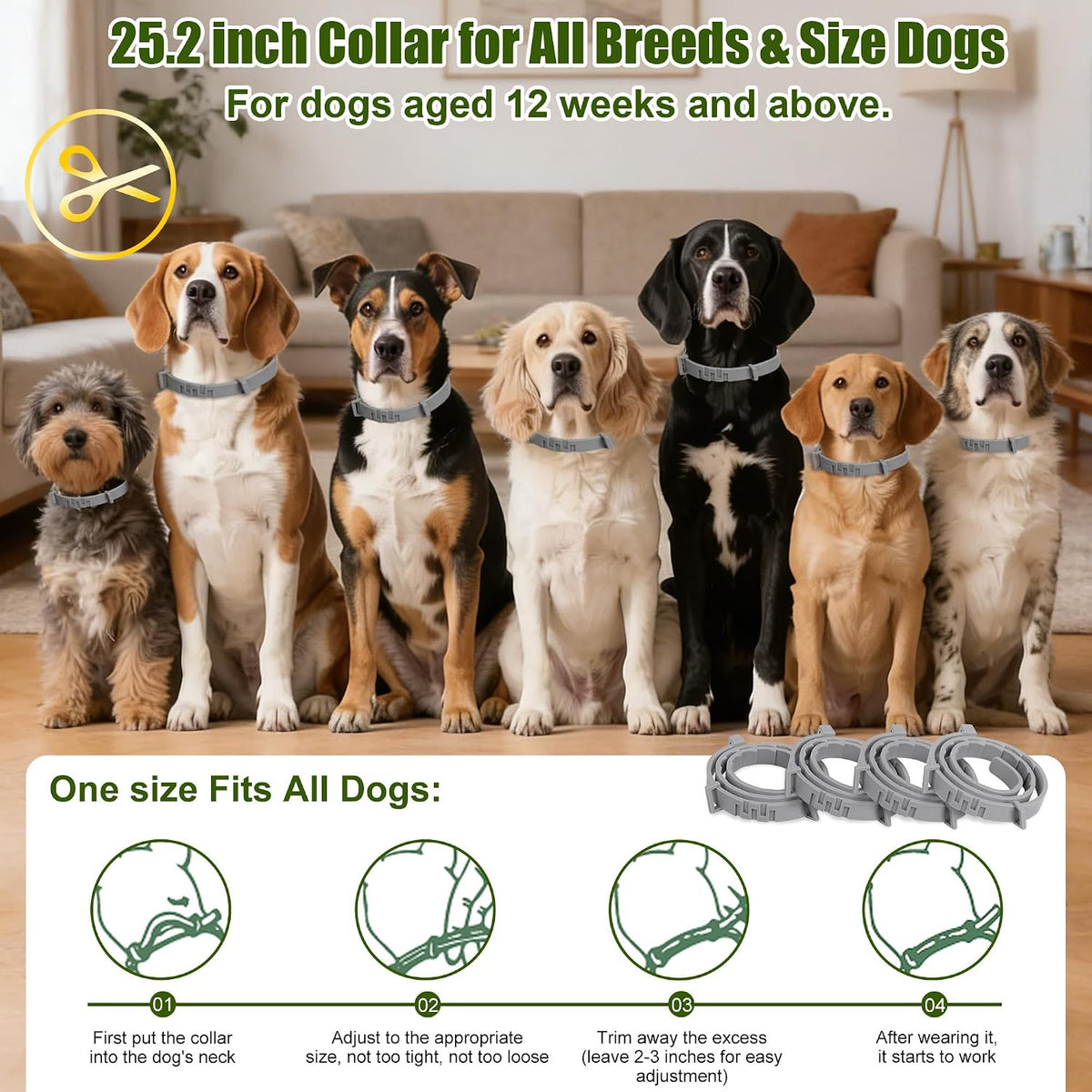 Dog Collars for Small Medium Large Dog, Flea & Tick Collar Adjustable, Gray
