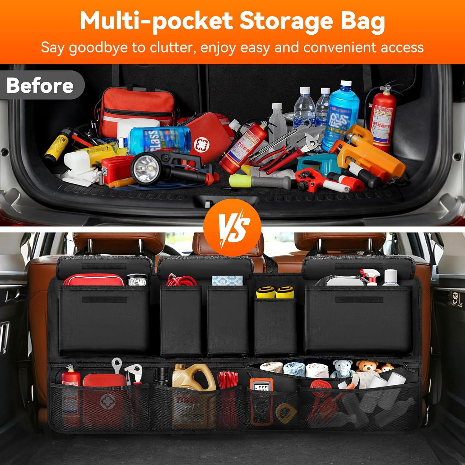 Trunk Organizer for SUV, 35.5" x 18.2" Large Capacity Car Organizers and Storage, Backseat Hanging Storage Bag with