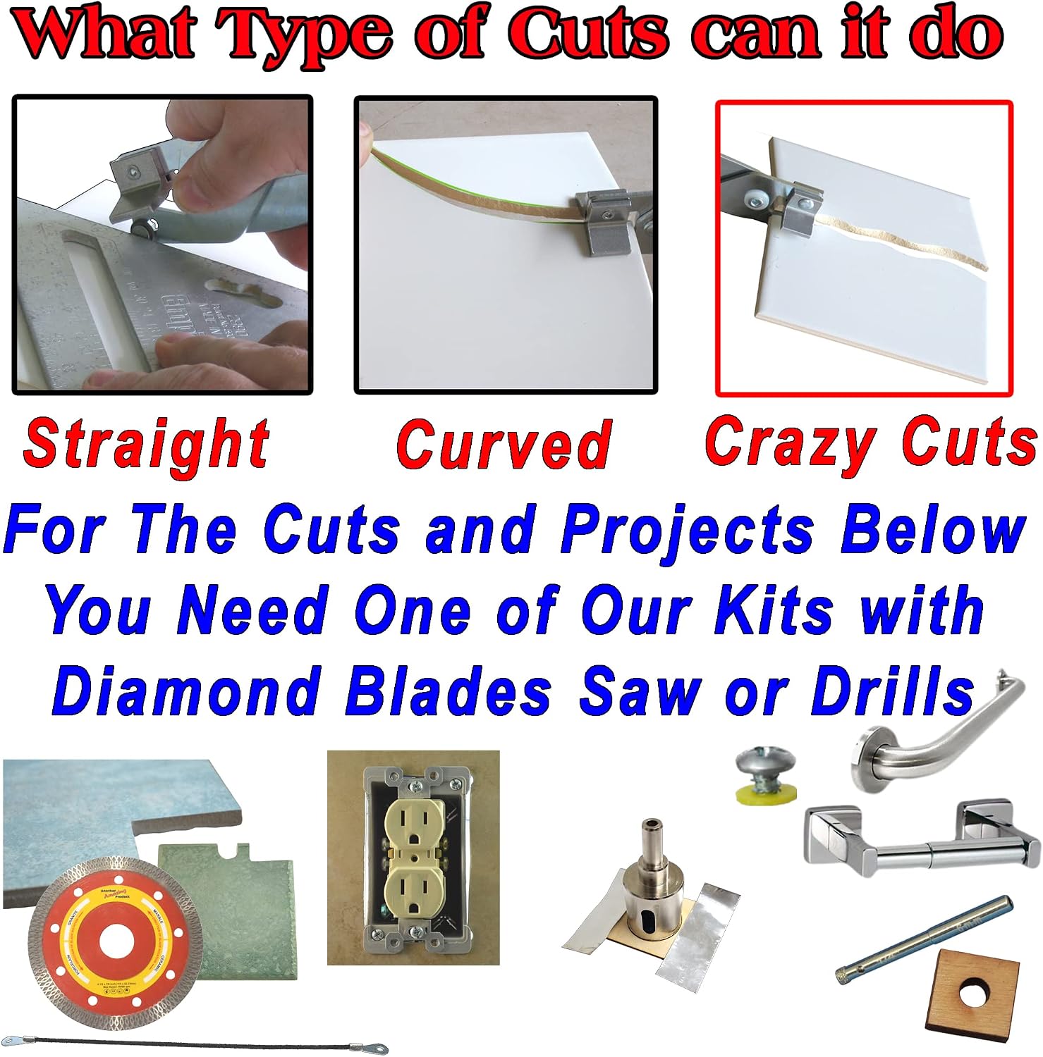 Ceramic Tile Cutter – Kit - Cut Curves, Notches, Corners and Plunge Cut Square Outlets with 4 1/2” Diamond Blade For