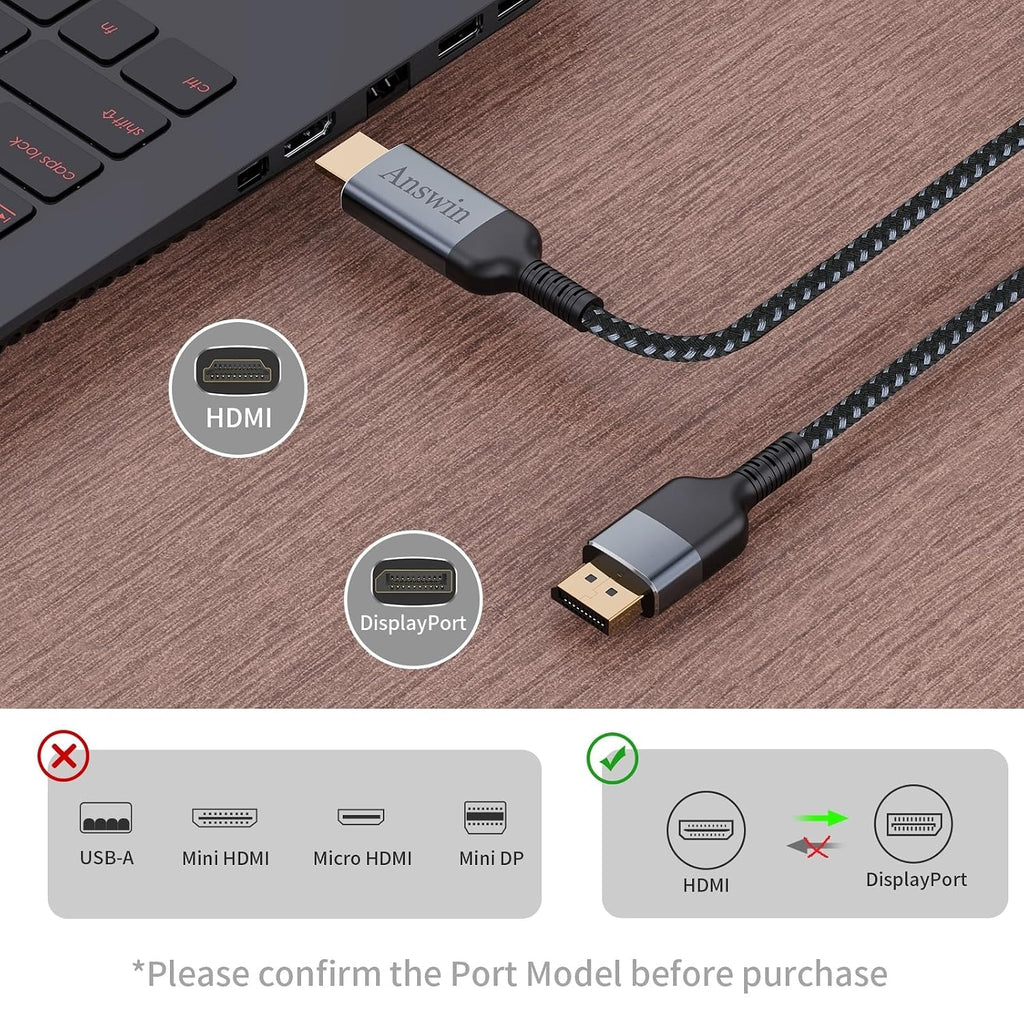 HDMI to DisplayPort Cable 4K HDMI to DisplayPort Uni-Directional 6Ft Cable for PS5, Xbox Series X|S, Mac mini & DP