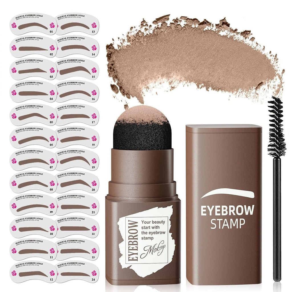 Eyebrow Stamp Kit, Eyebrow Stencils for Shaping Brow Powder, Light Brown